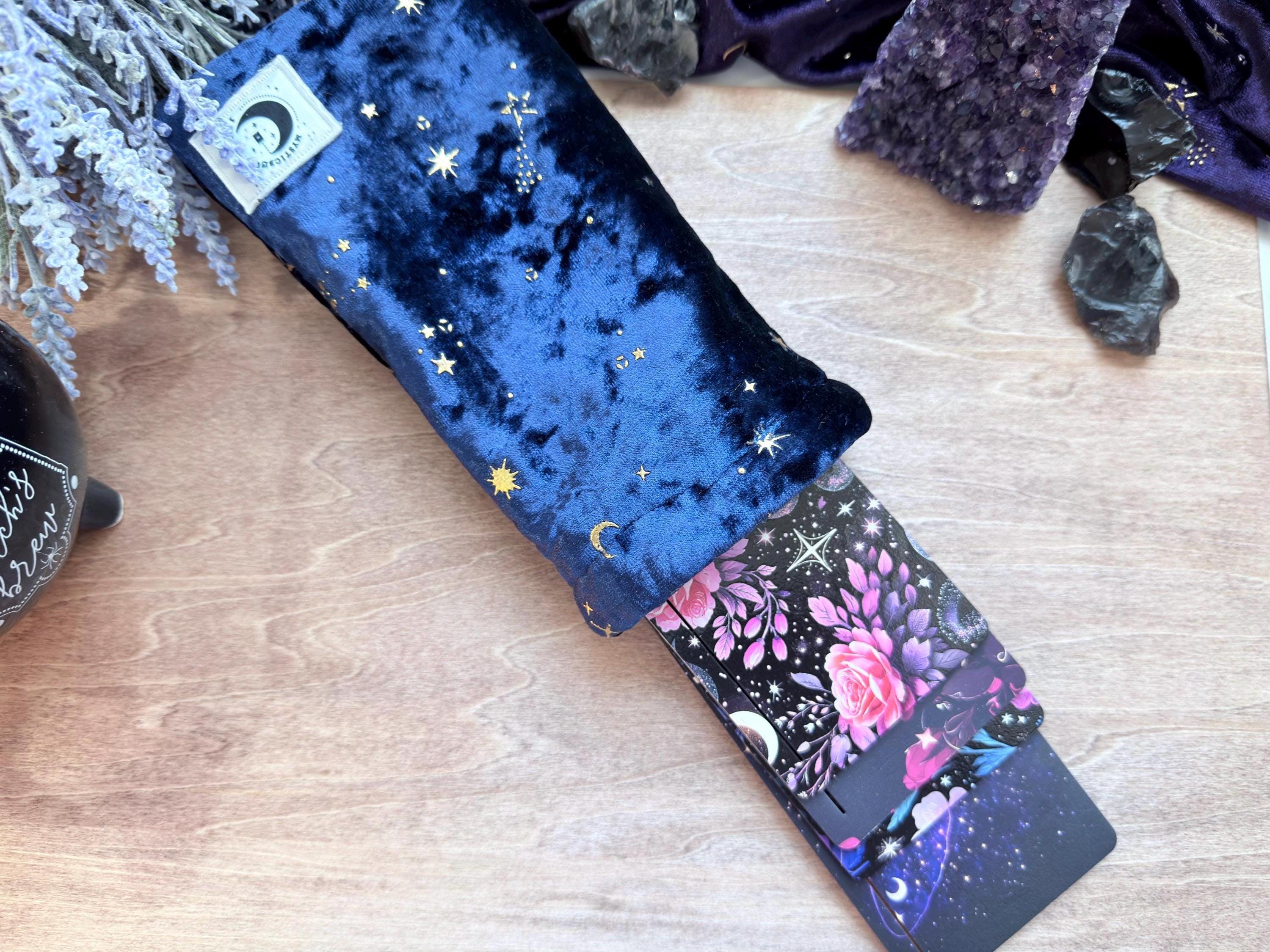 Tarot Card Stand Pouch, Handcrafted Velvet Celestial Star Moon Bag, Divination Tool Storage