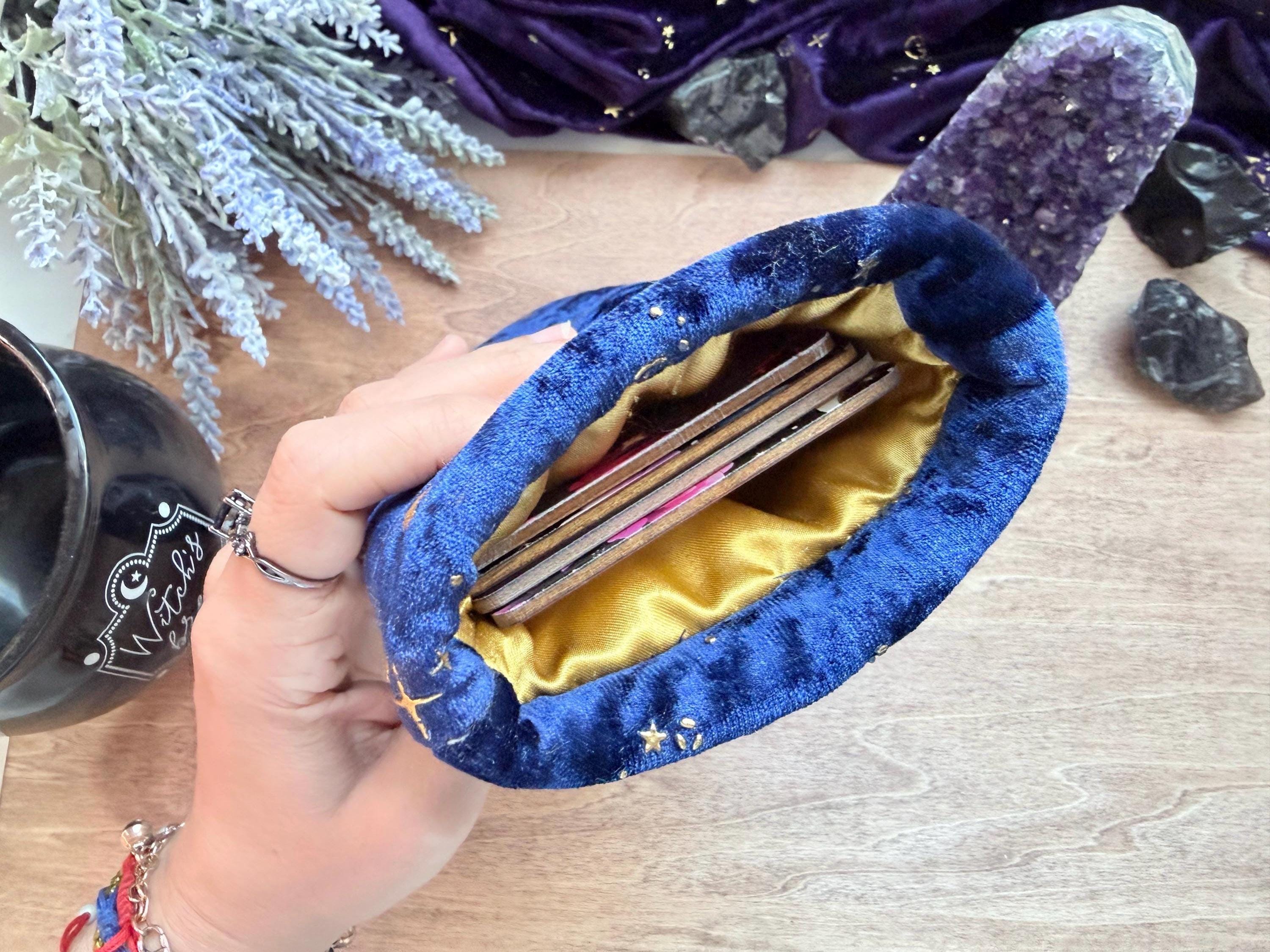 Tarot Card Stand Pouch, Handcrafted Velvet Celestial Star Moon Bag, Divination Tool Storage