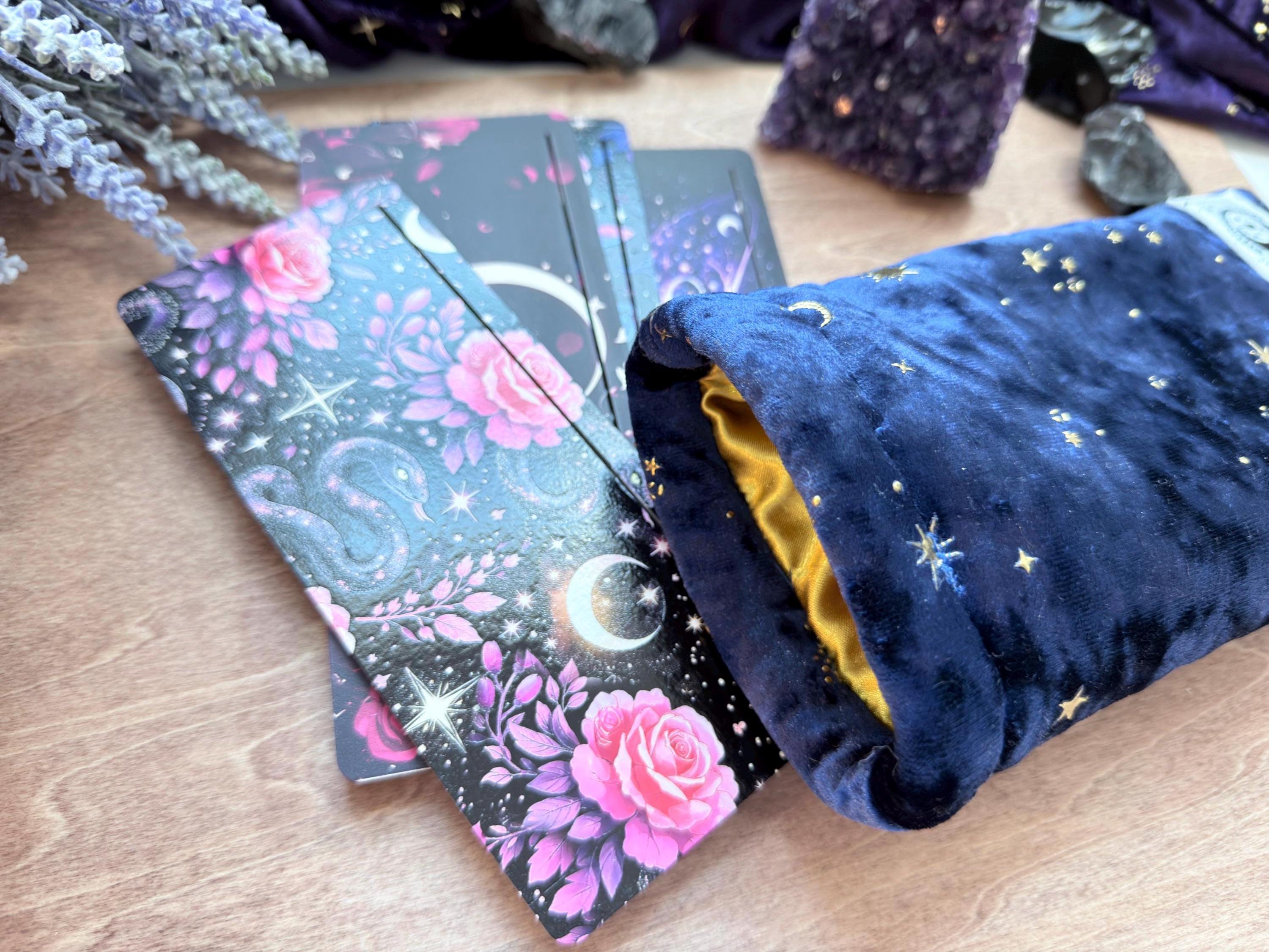 Tarot Card Stand Pouch, Handcrafted Velvet Celestial Star Moon Bag, Divination Tool Storage