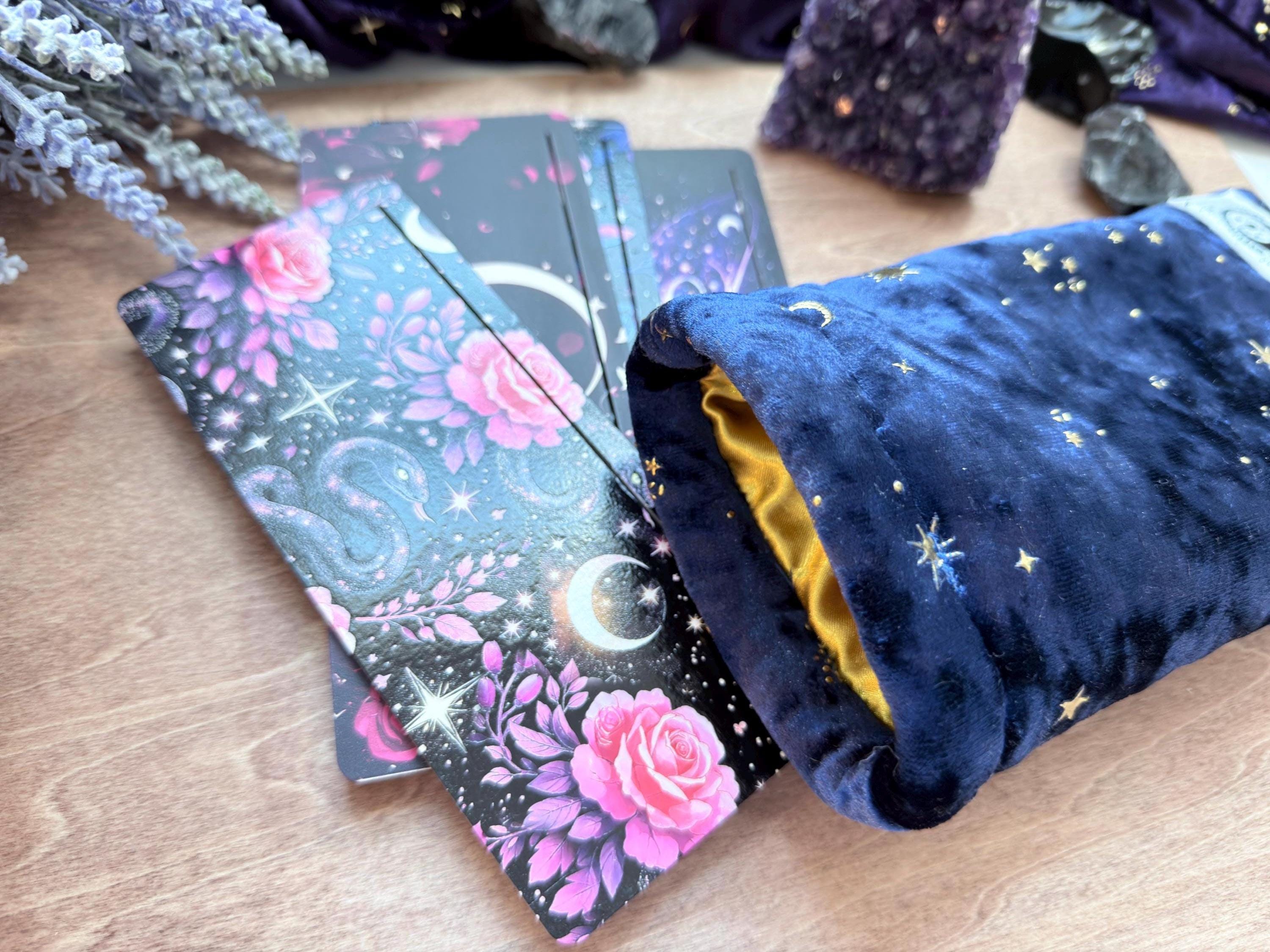 Tarot Card Stand Pouch, Handcrafted Velvet Celestial Star Moon Bag, Divination Tool Storage