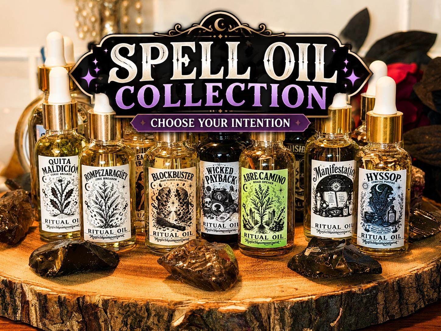 Spell Oils 1oz | For Spellwork, Manifestation, Protection, Love, Luck & Prosperity | Witchcraft Supplies 30ml