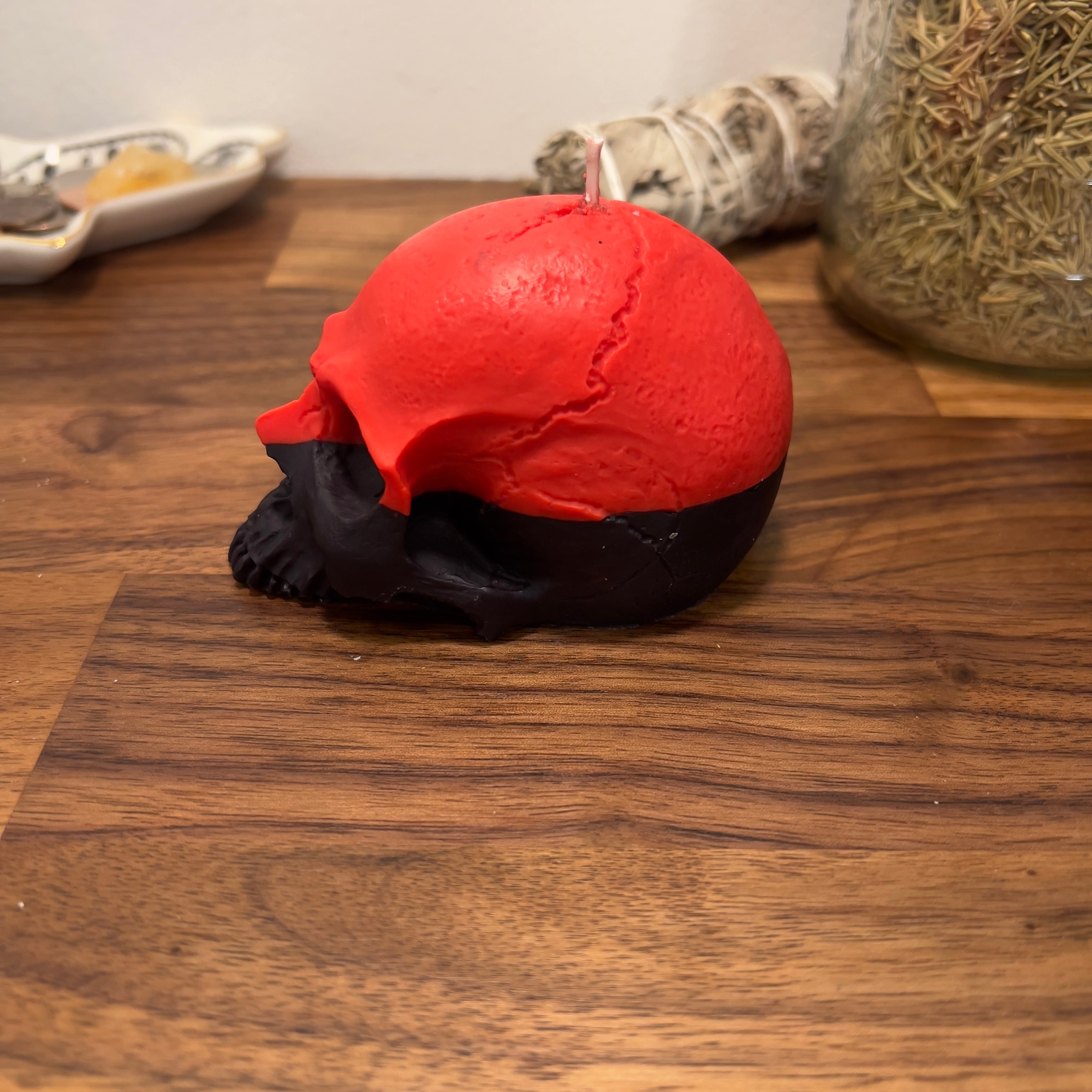 Vela en forma de calavera roja y negra Reversal | Vela de hechizo ritual