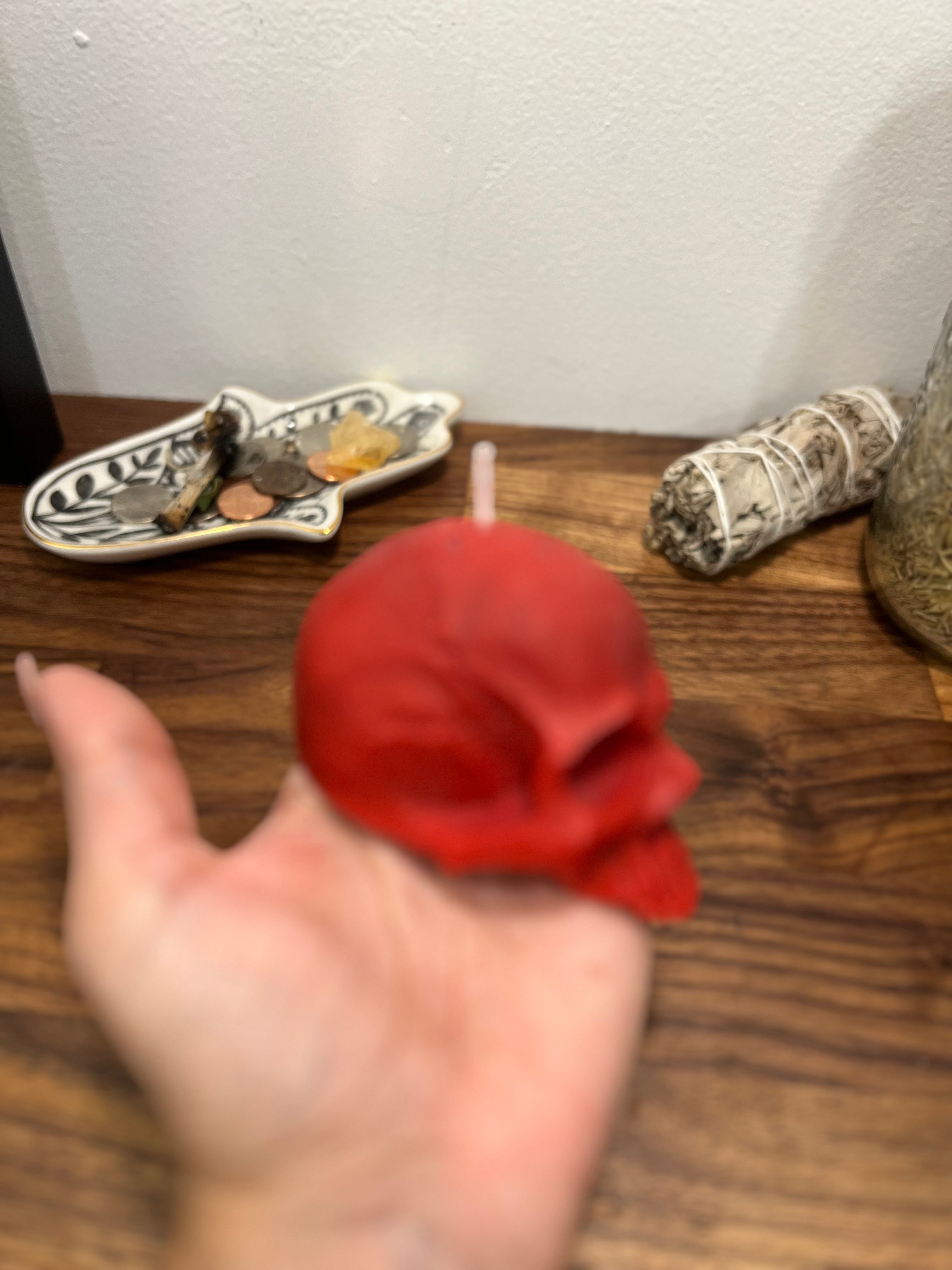 Vela en forma de calavera roja | Vela de hechizo ritual