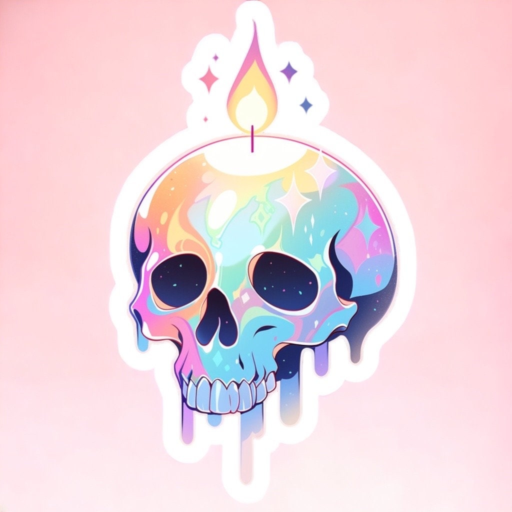Skull Candle Sticker || Witchy Colorful Halloween Sticker, magic stickers, witchy decor, laptop decal, vinyl sticker, pastel goth spooky