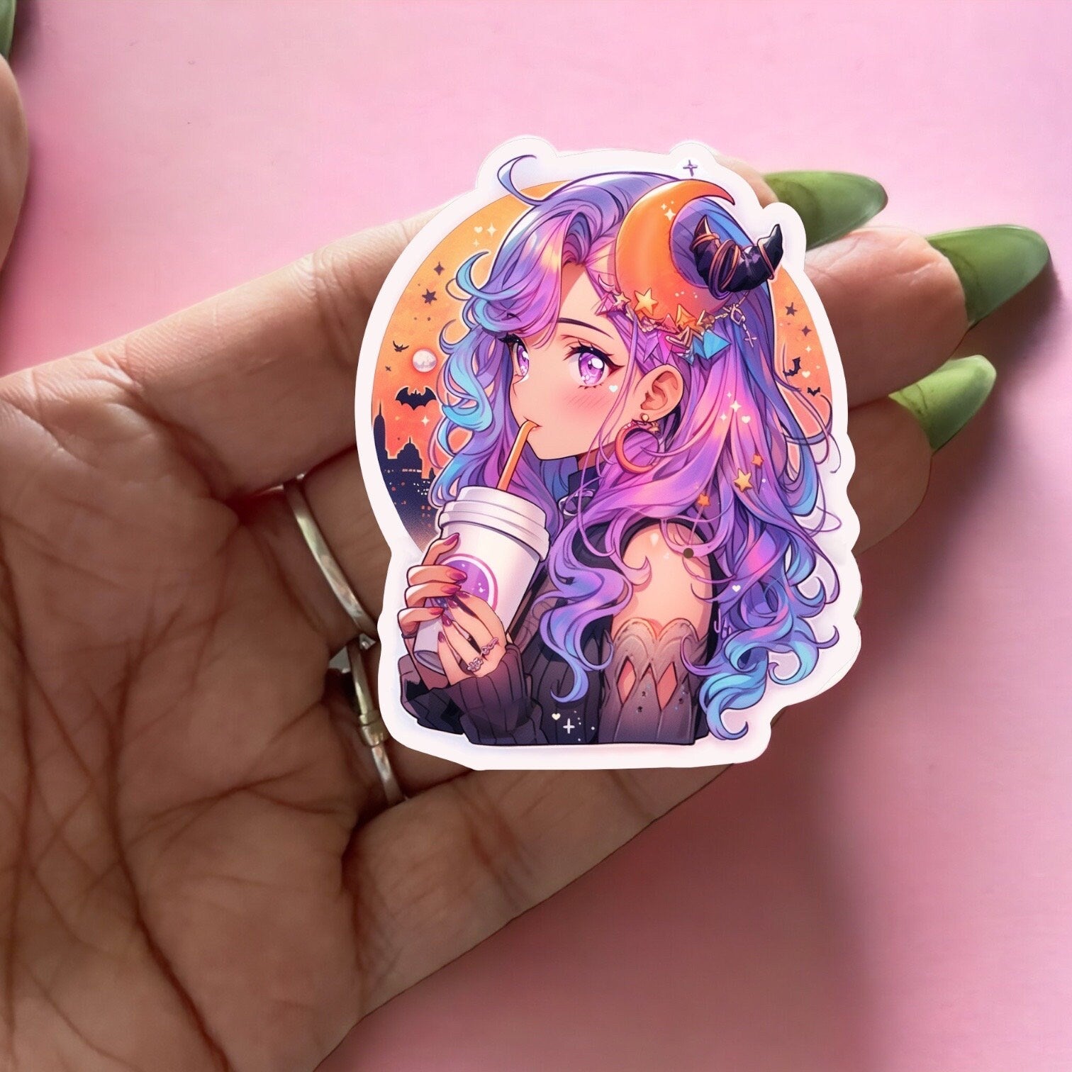 Witch Coffee Sticker Witchy Lover Colorful Halloween Sticker magic stickers witchy decor, laptop, vinyl sticker, pastel spooky