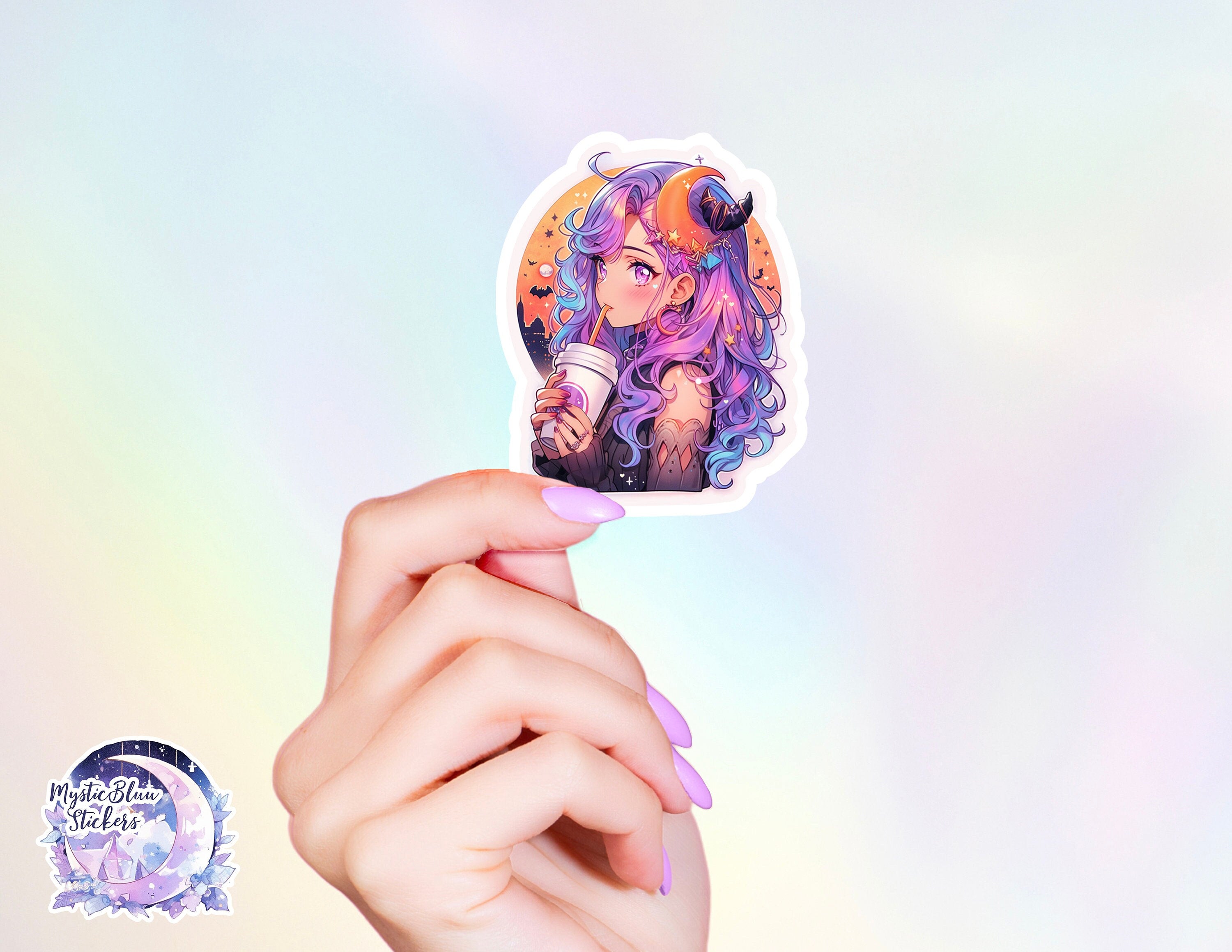 Witch Coffee Sticker Witchy Lover Colorful Halloween Sticker magic stickers witchy decor, laptop, vinyl sticker, pastel spooky