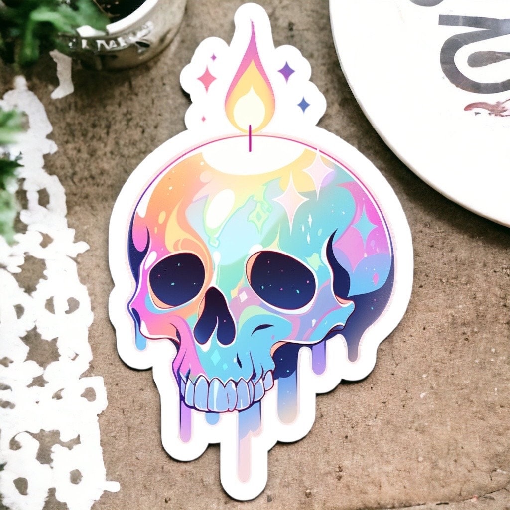 Skull Candle Sticker || Witchy Colorful Halloween Sticker, magic stickers, witchy decor, laptop decal, vinyl sticker, pastel goth spooky