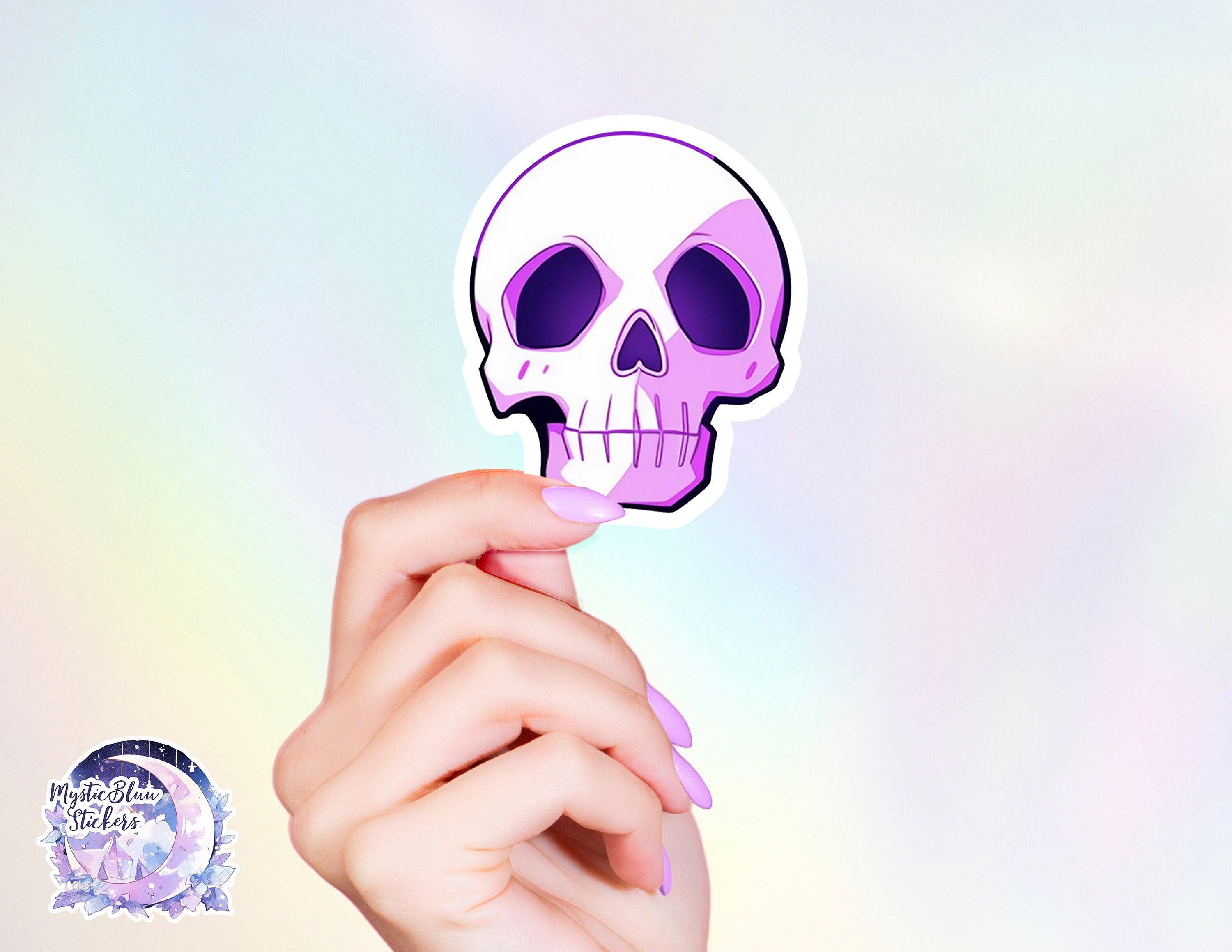 Skull Kawaii Sticker || Witchy Colorful Halloween Sticker, magic stickers, kindle stickers, laptop decal, vinyl sticker, pastel goth spooky