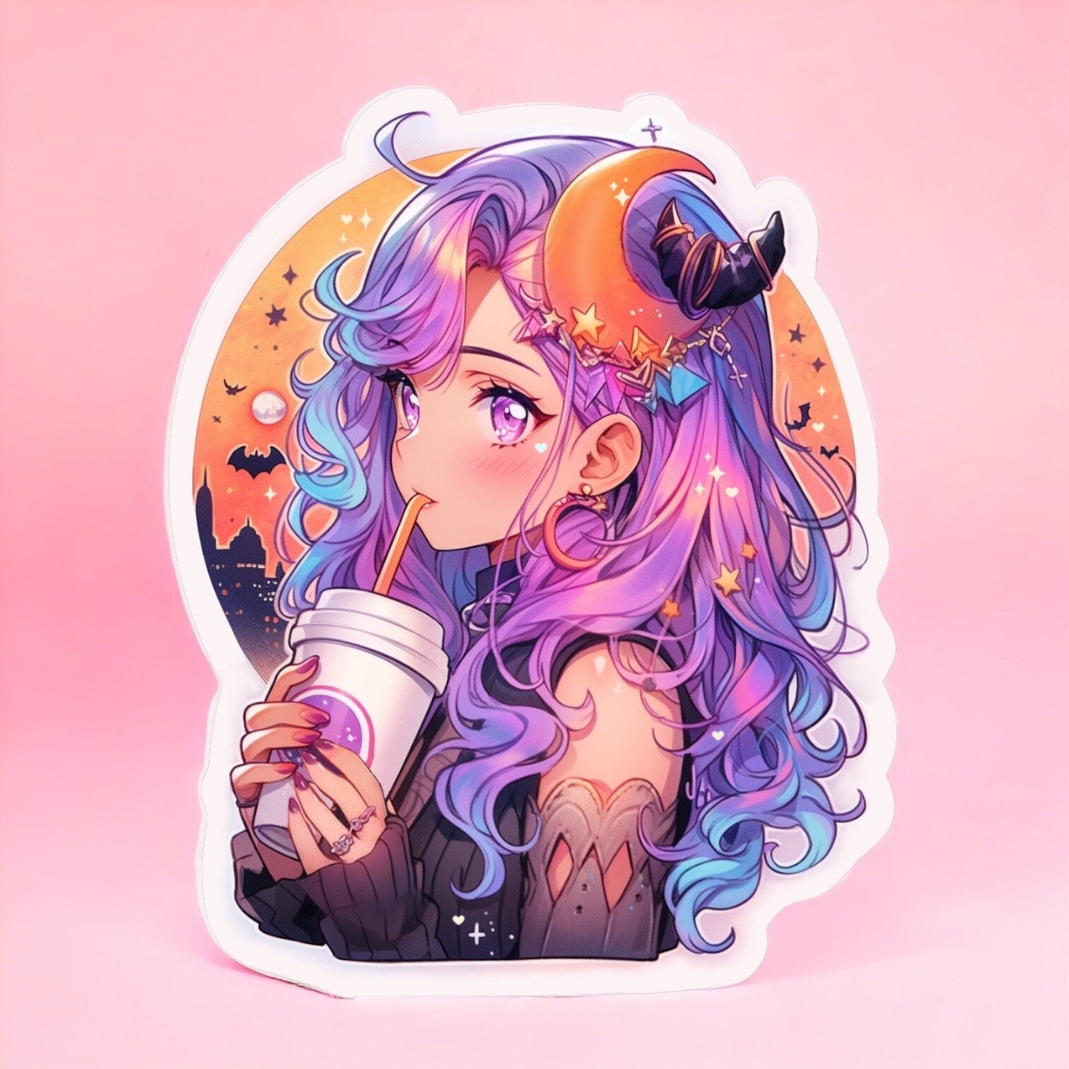 Witch Coffee Sticker Witchy Lover Colorful Halloween Sticker magic stickers witchy decor, laptop, vinyl sticker, pastel spooky