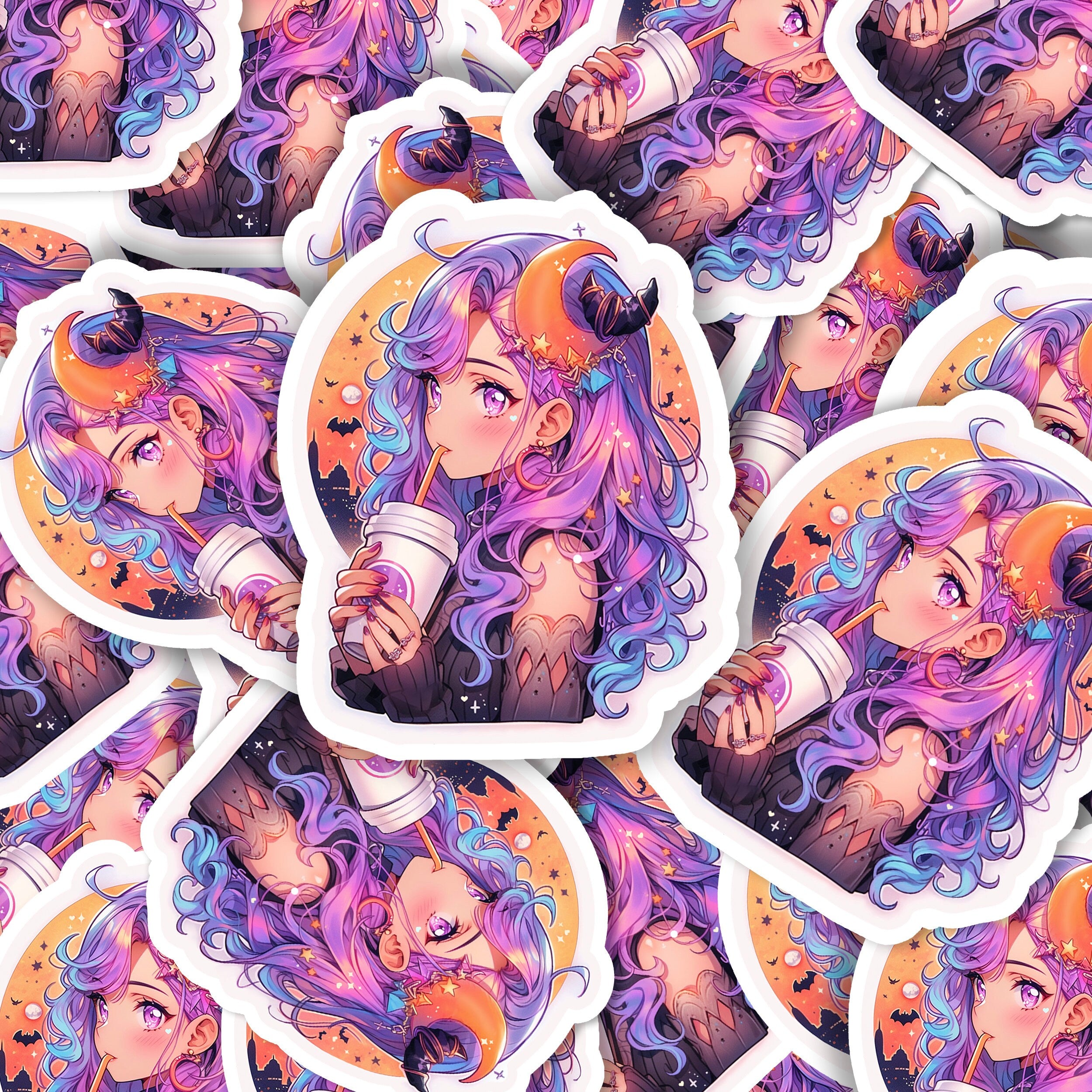 Witch Coffee Sticker Witchy Lover Colorful Halloween Sticker magic stickers witchy decor, laptop, vinyl sticker, pastel spooky