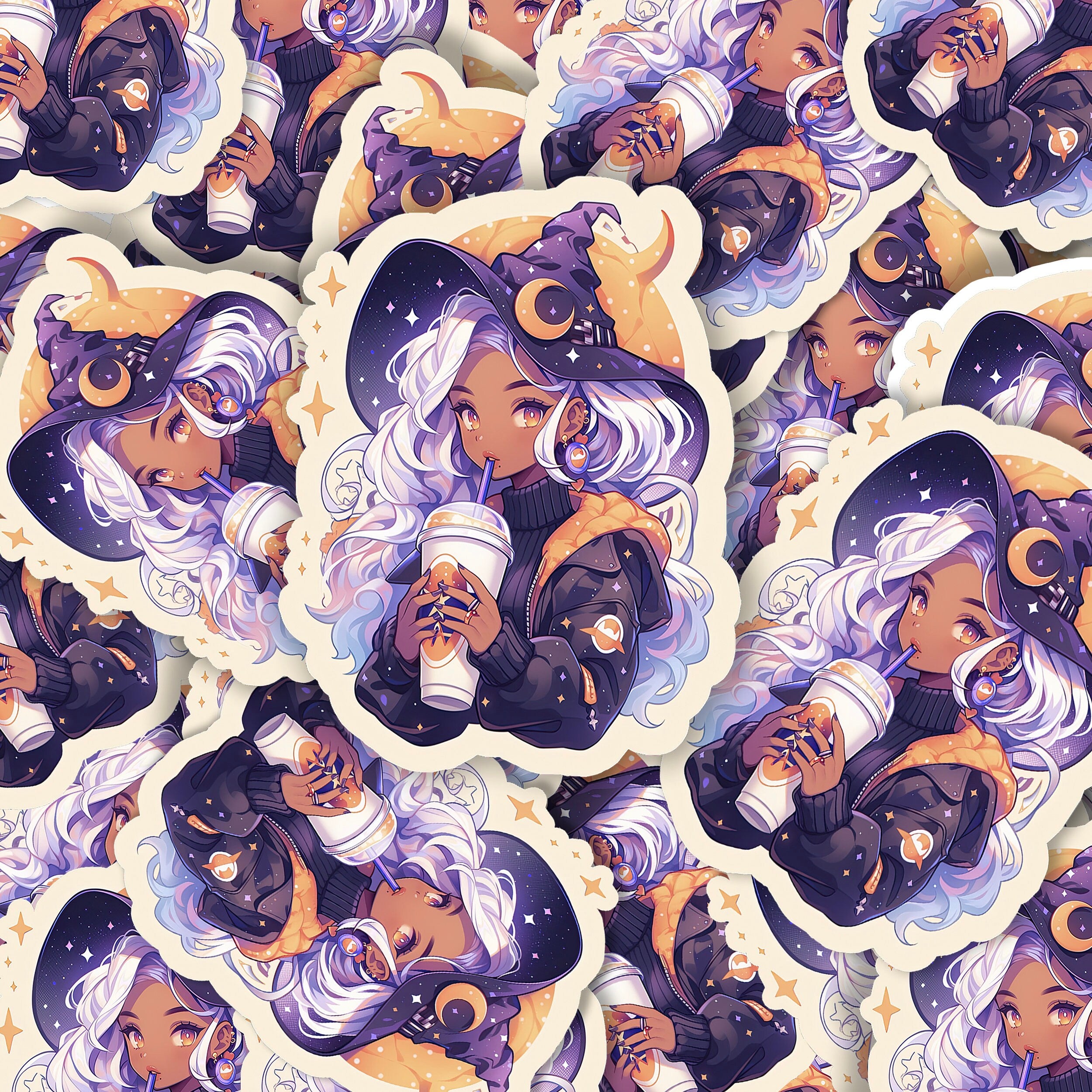 Witch Coffee Sticker Kindle Stickers Witchy Halloween Sticker, magic stickers, witchy decor, laptop, vinyl sticker, pastel spooky