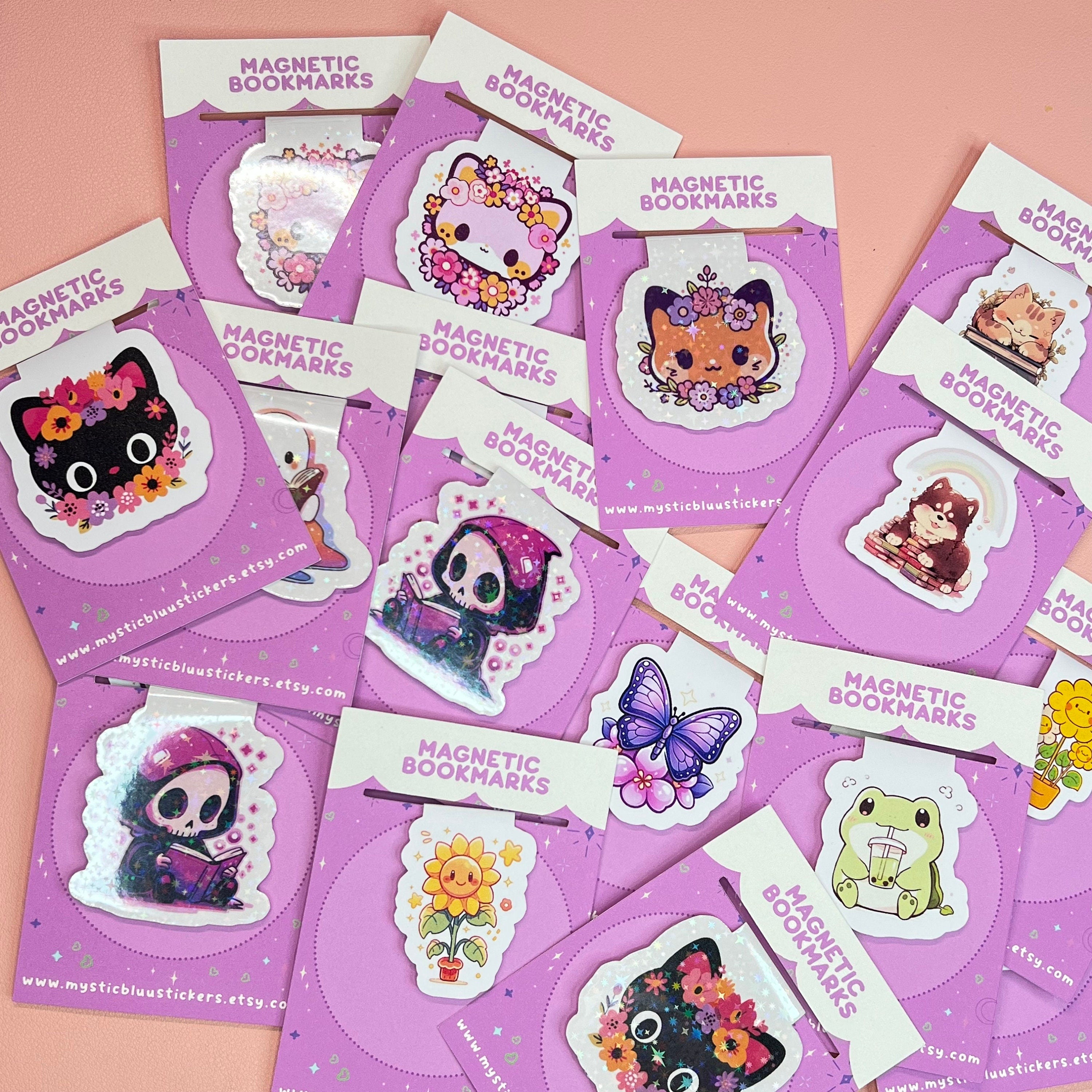 Dog Sitting on Books Magnetic Bookmark, for women, Bookish, Holographic, birthday gift for her, book lover, book accessories, booktok