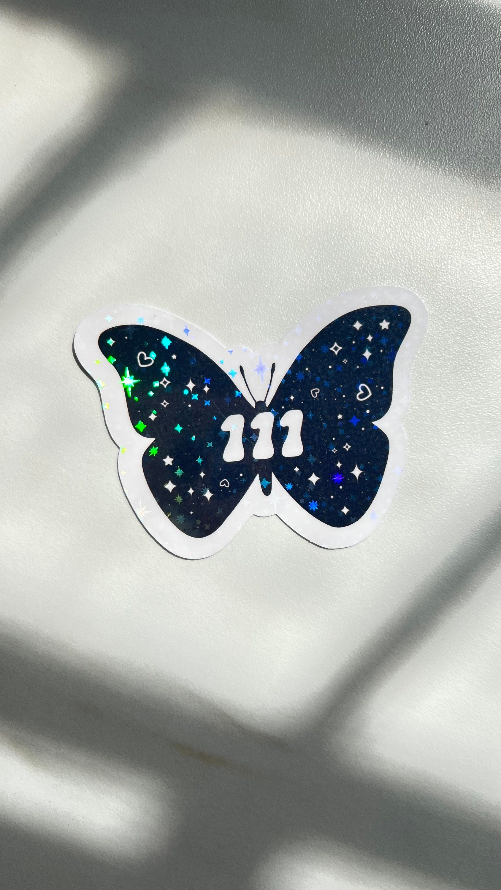 Angel Numbers Holographic Stickers Butterfly, Vinyl, Witchy Tarot Meaning, kindle stickers, laptop, die cut one piece sticker