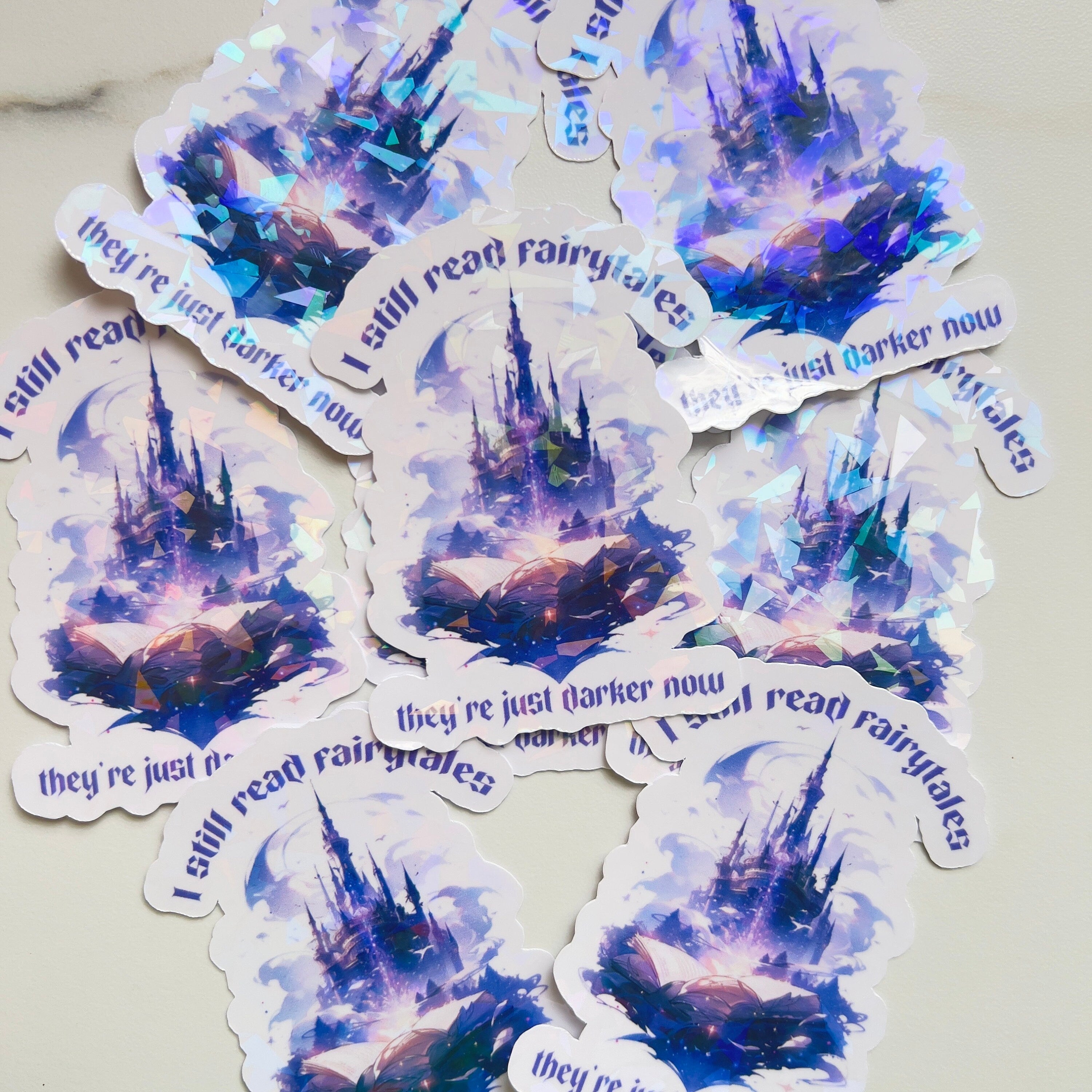 I Still Read Fairytales They're Just Darker Sticker Holographic Sticker, Dark Romance, Booktok Waterbottle, Kindle Cover, Bookish
