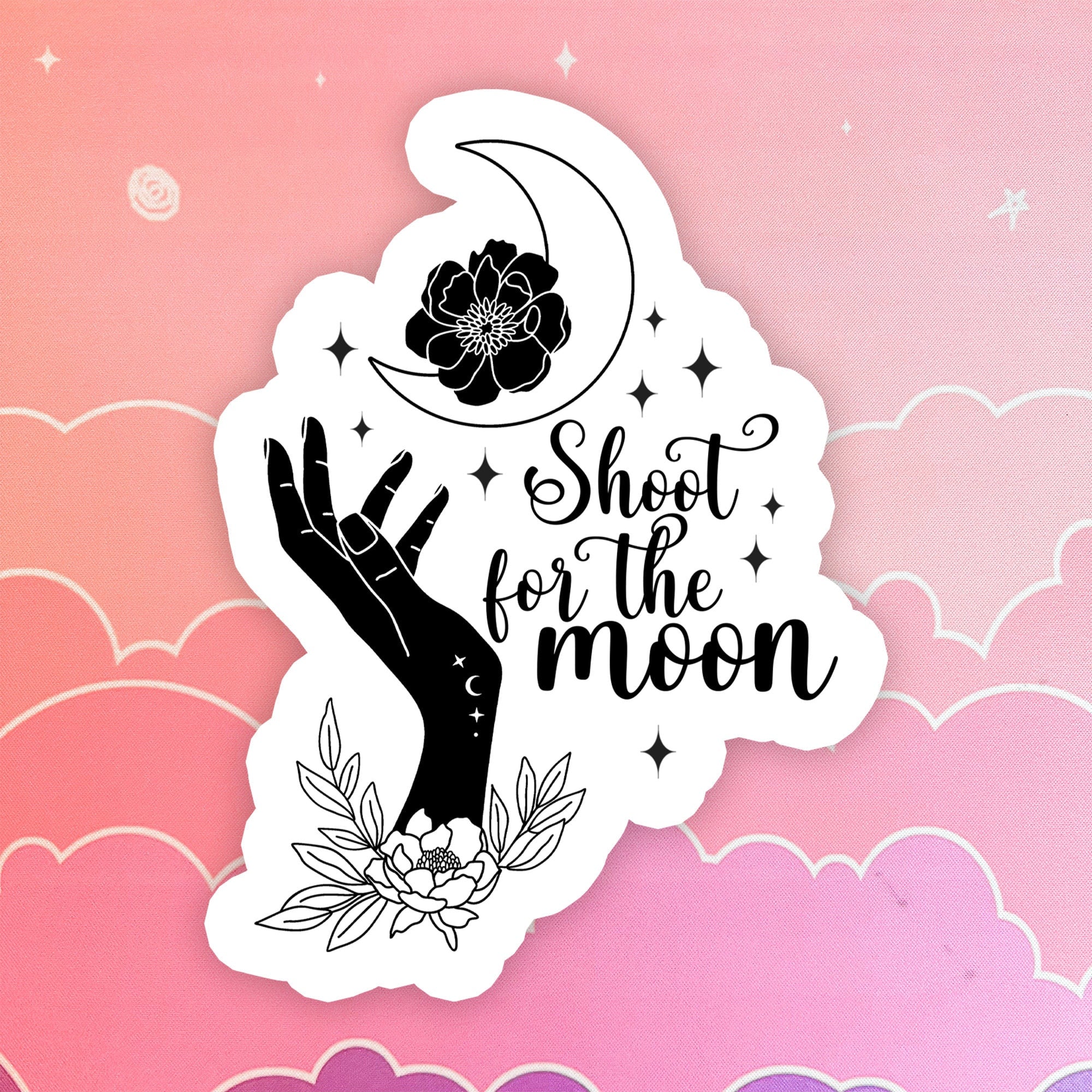Shoot For The Moon Sticker, witchy stickers, spiritual, laptop, motivational, cute quotes, bookish, kindle stickers, HydroFlask Stickers