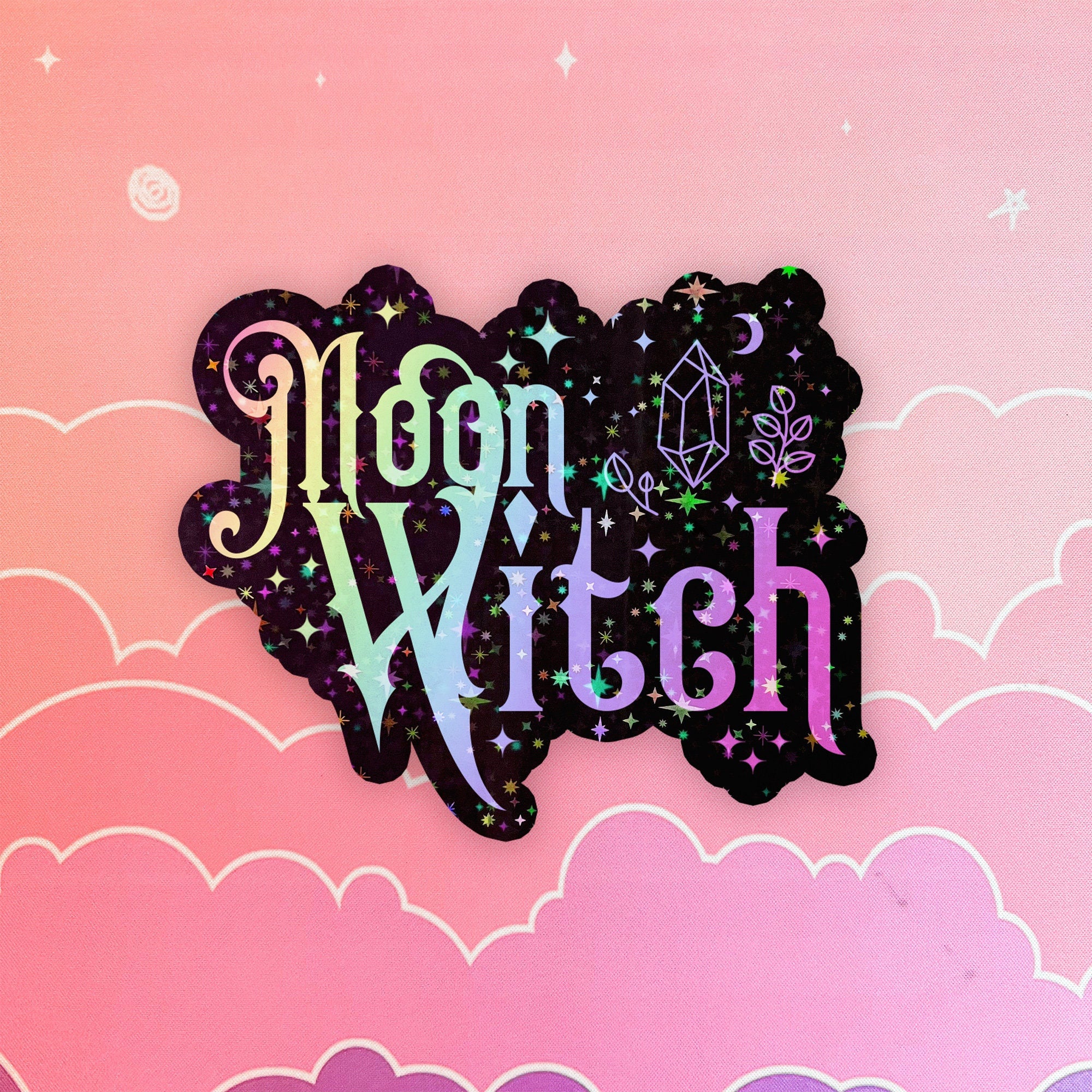 Moon Witchy Sticker Halloween Aesthetic Laptop Sticker Purple and Rainbow Spooky Girly Stickers Cute Goth Kindle Stickers Hydroflask, Kawaii