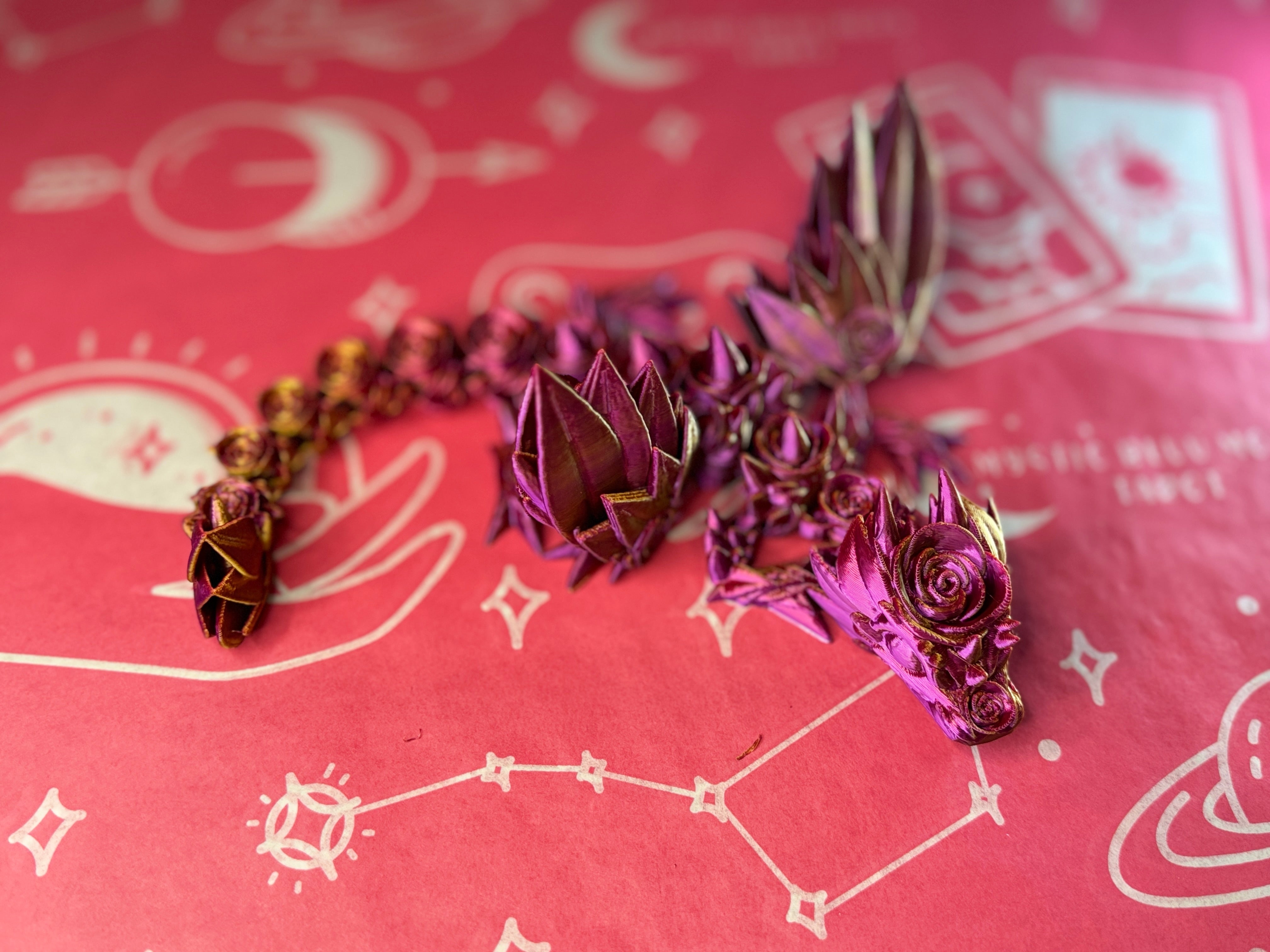 3D Rose Wing Dragon, Pin Purple Glitter Color, desk toy, fidget toy, gift for rose lover