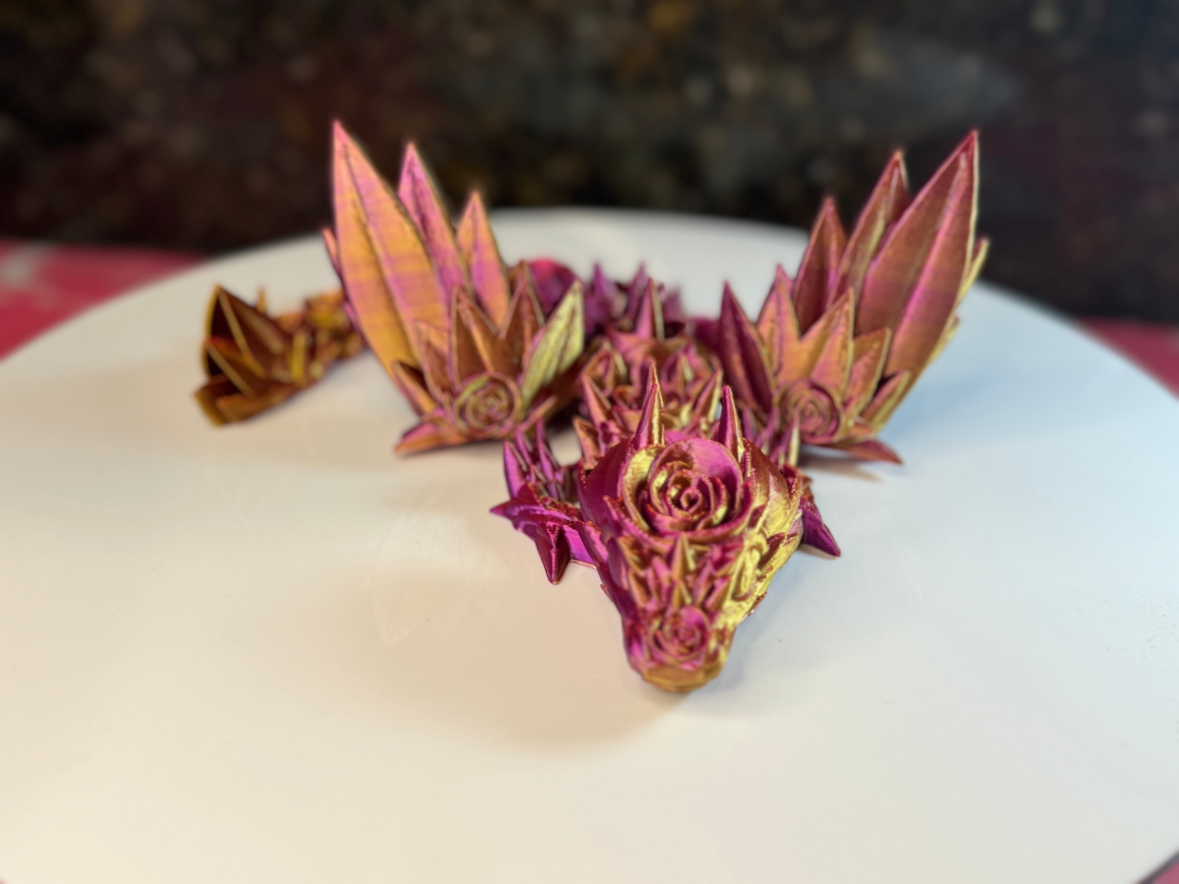 3D Rose Wing Dragon, Pin Purple Glitter Color, desk toy, fidget toy, gift for rose lover