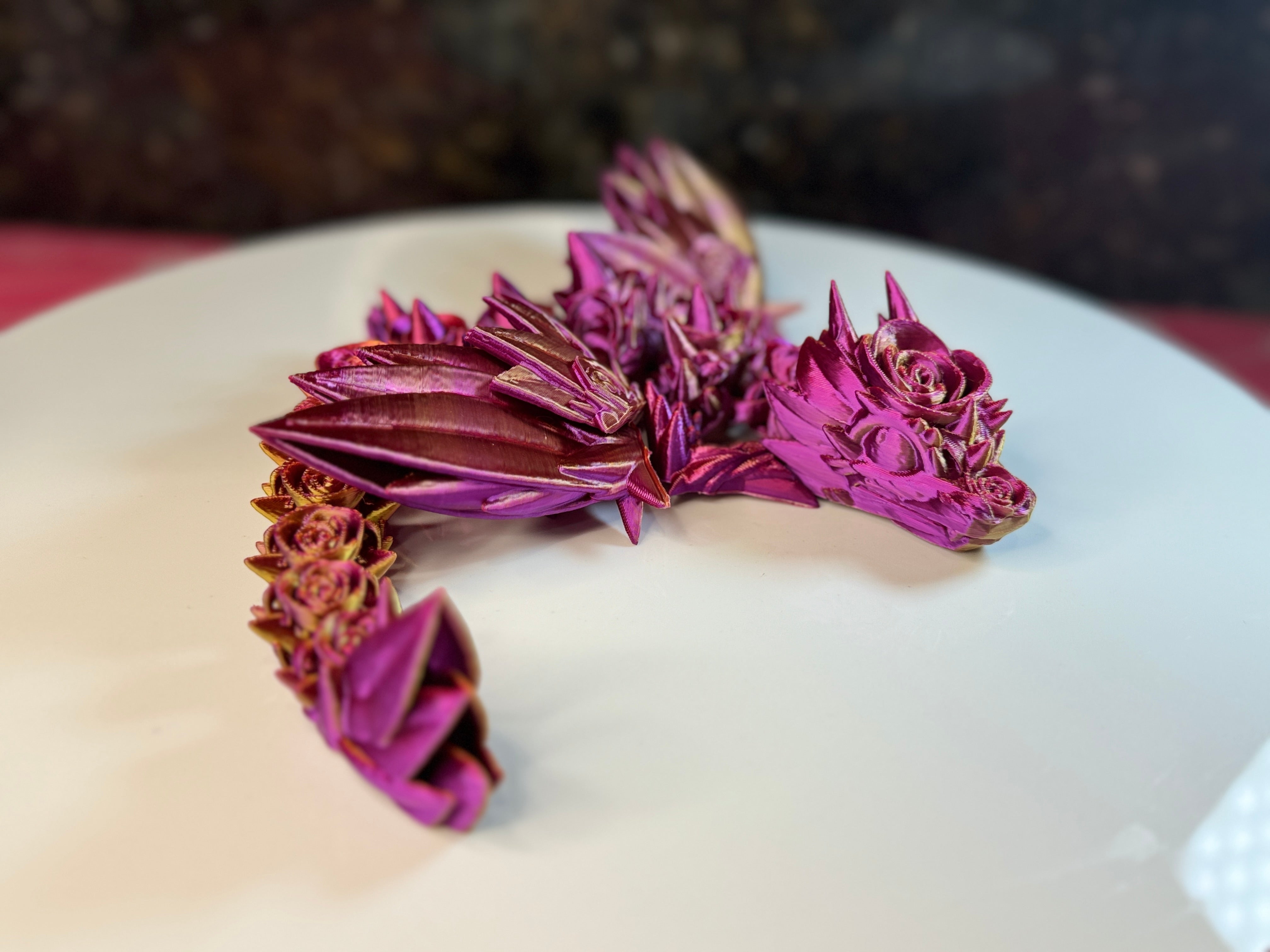 3D Rose Wing Dragon, Pin Purple Glitter Color, desk toy, fidget toy, gift for rose lover