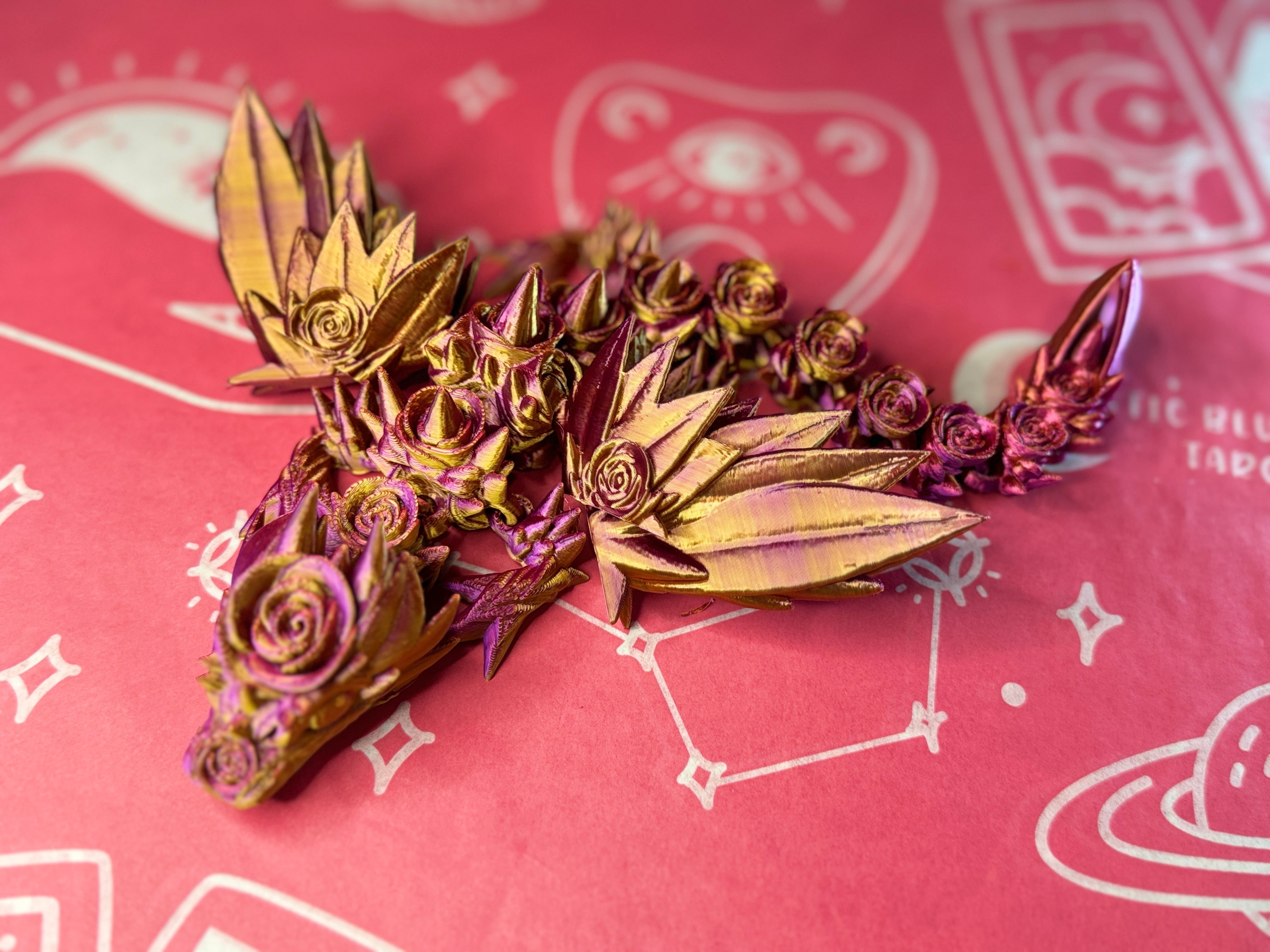 3D Rose Wing Dragon, Pin Purple Glitter Color, desk toy, fidget toy, gift for rose lover