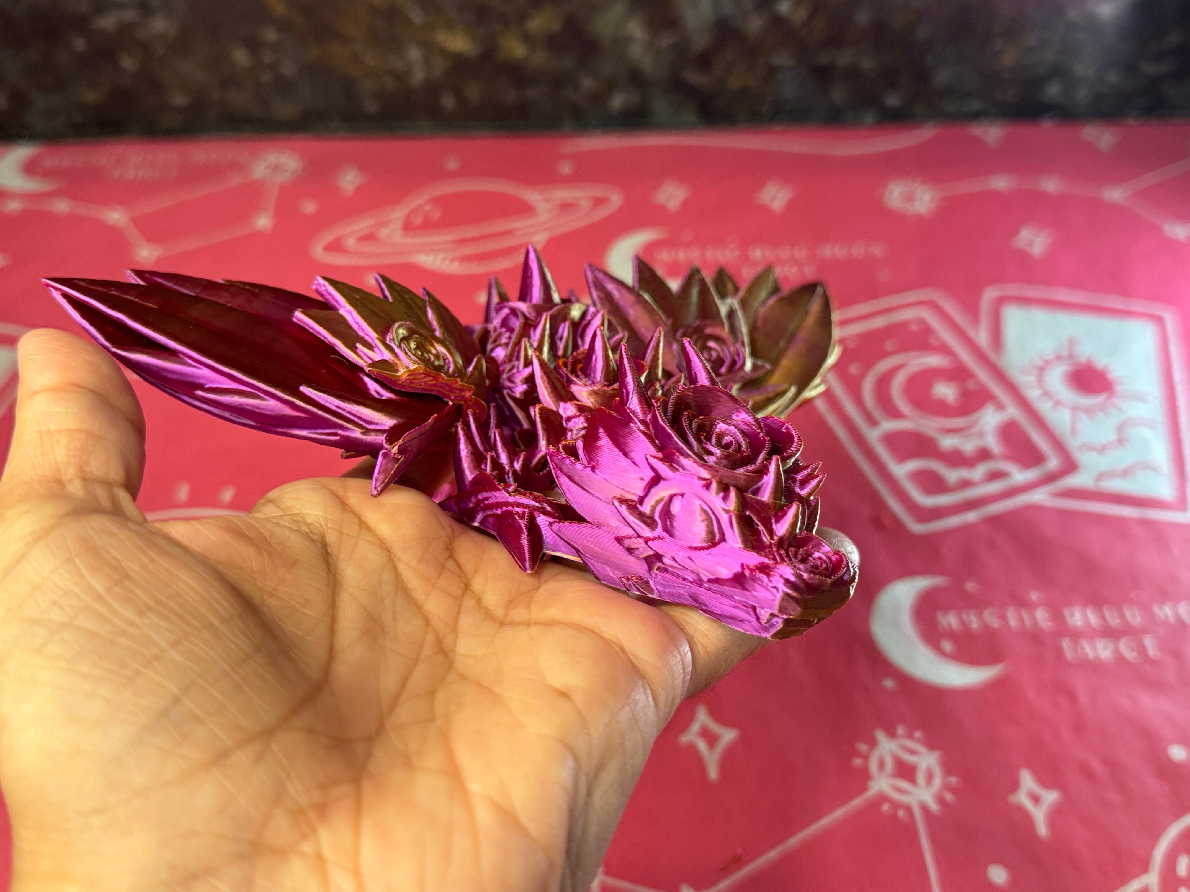 3D Rose Wing Dragon, Pin Purple Glitter Color, desk toy, fidget toy, gift for rose lover