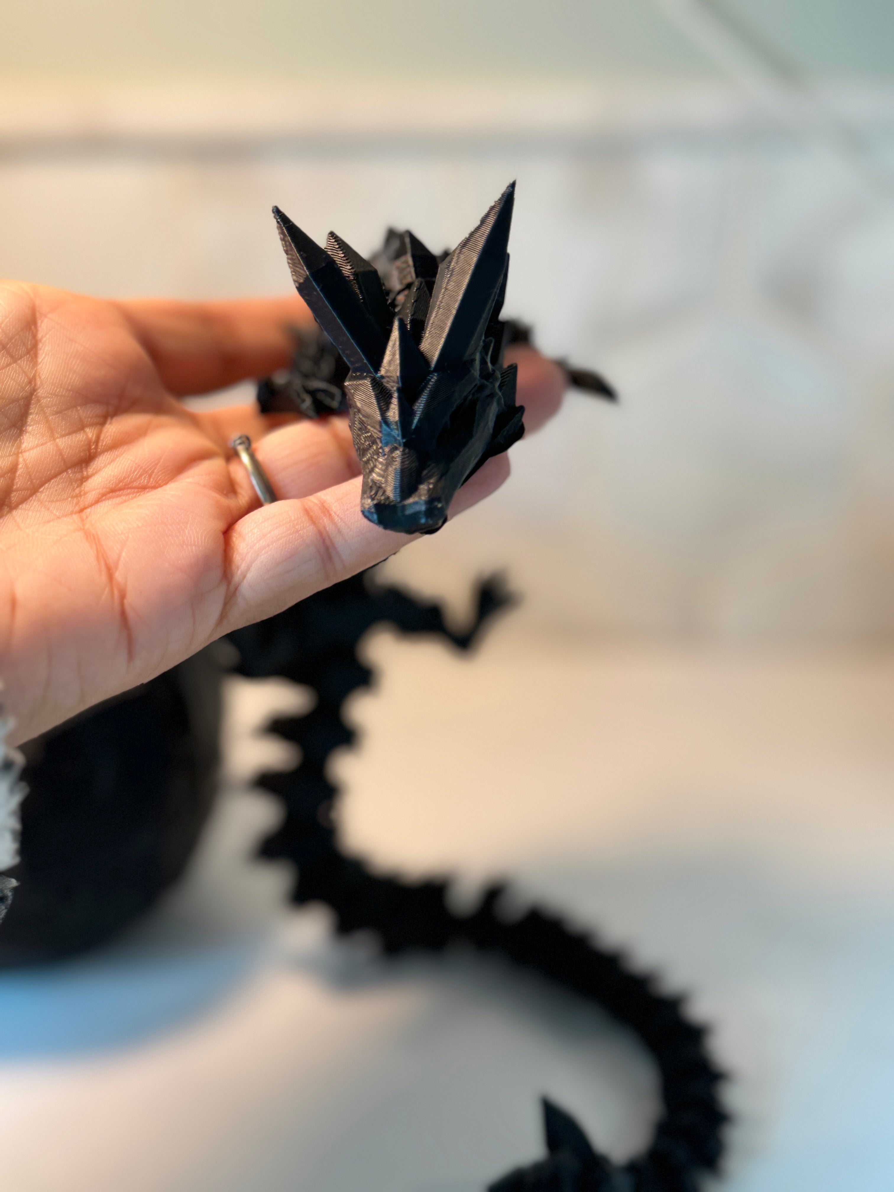 Black 3D Dragon Fidget Toy, Articulated Flexible Dragon Toy, Handmade Crystal Dragon, Gift For boyfriend, kids, Bookshelf Decor