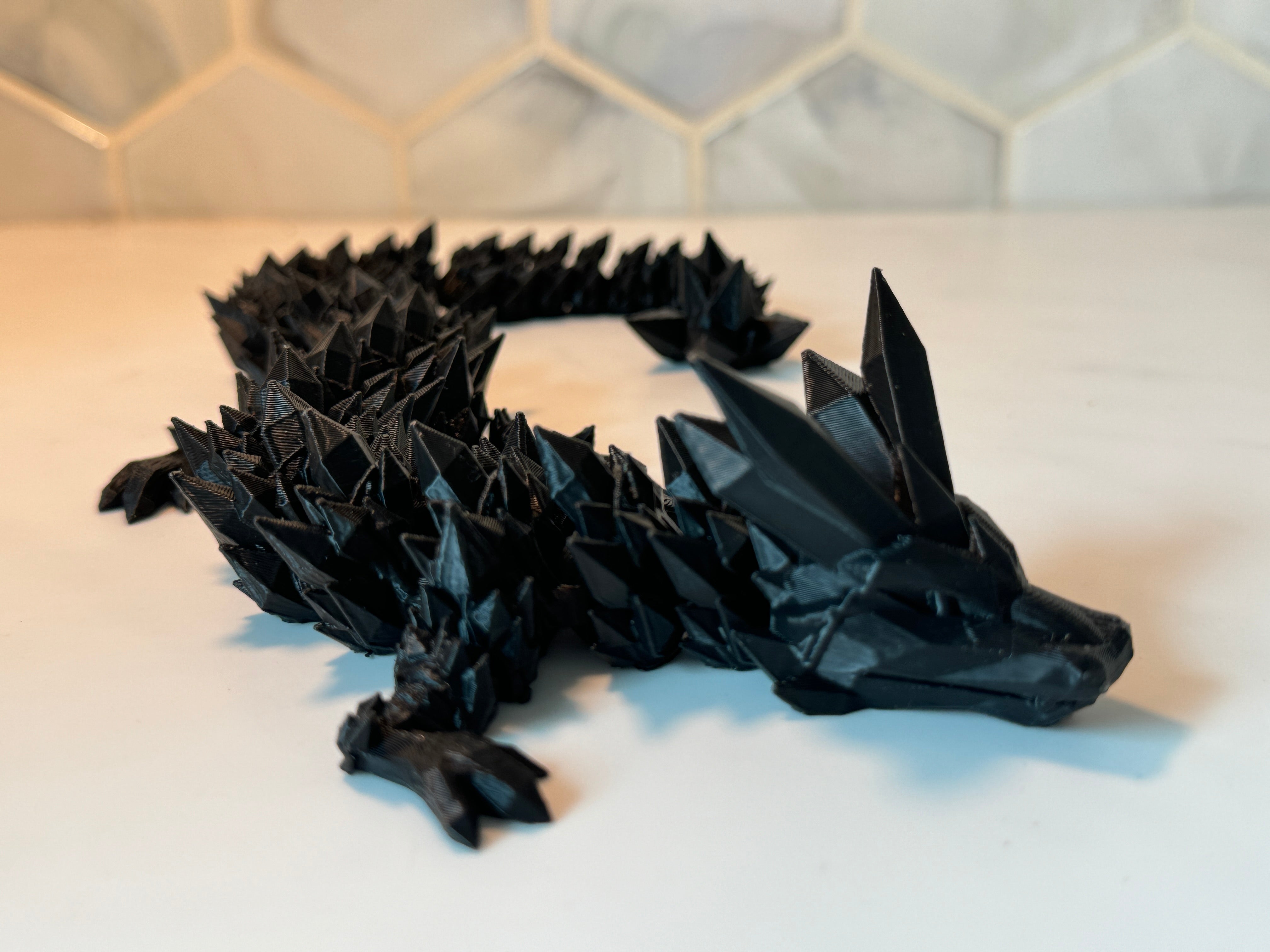 Black 3D Dragon Fidget Toy, Articulated Flexible Dragon Toy, Handmade Crystal Dragon, Gift For boyfriend, kids, Bookshelf Decor