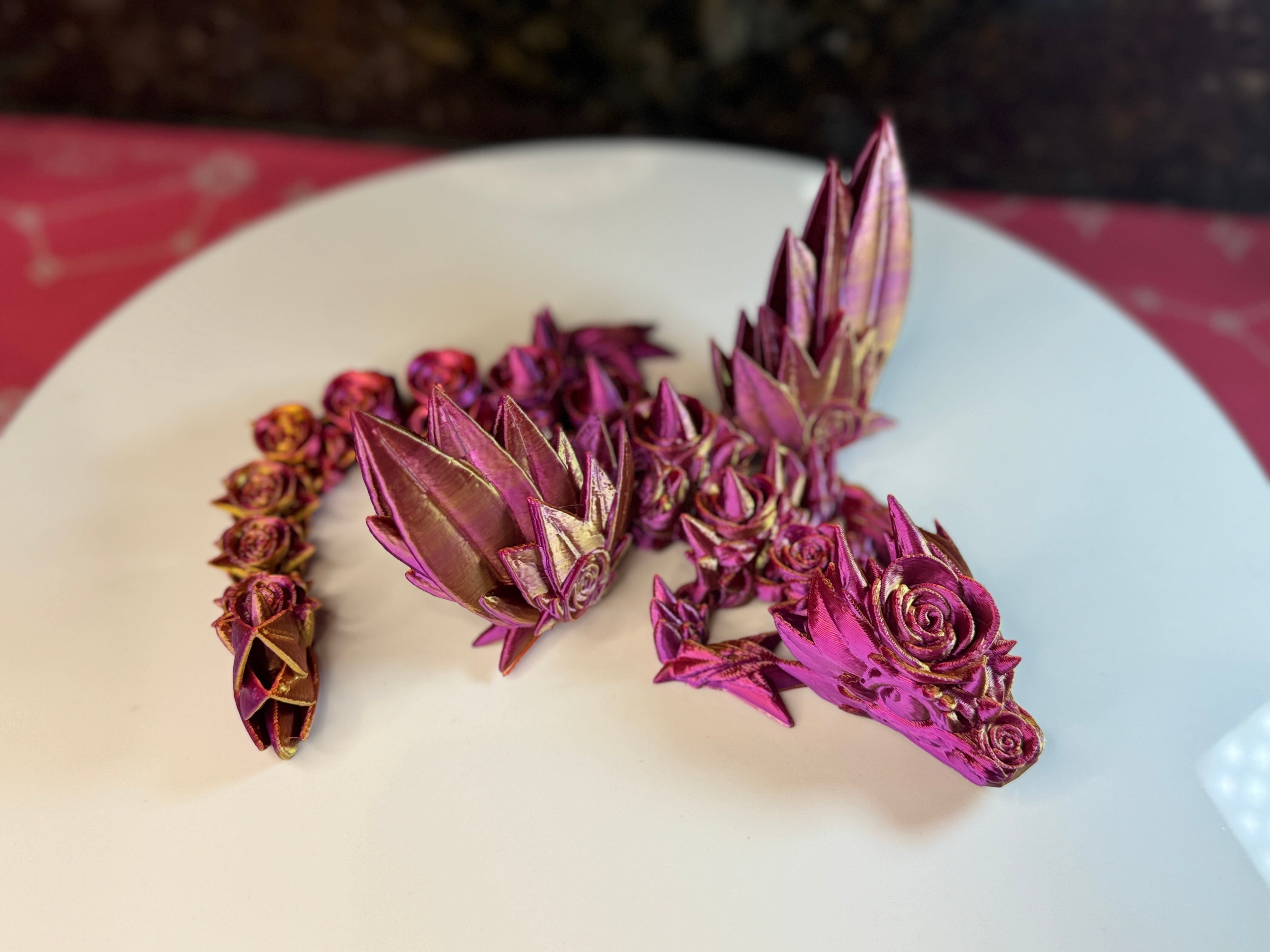 3D Rose Wing Dragon, Pin Purple Glitter Color, desk toy, fidget toy, gift for rose lover