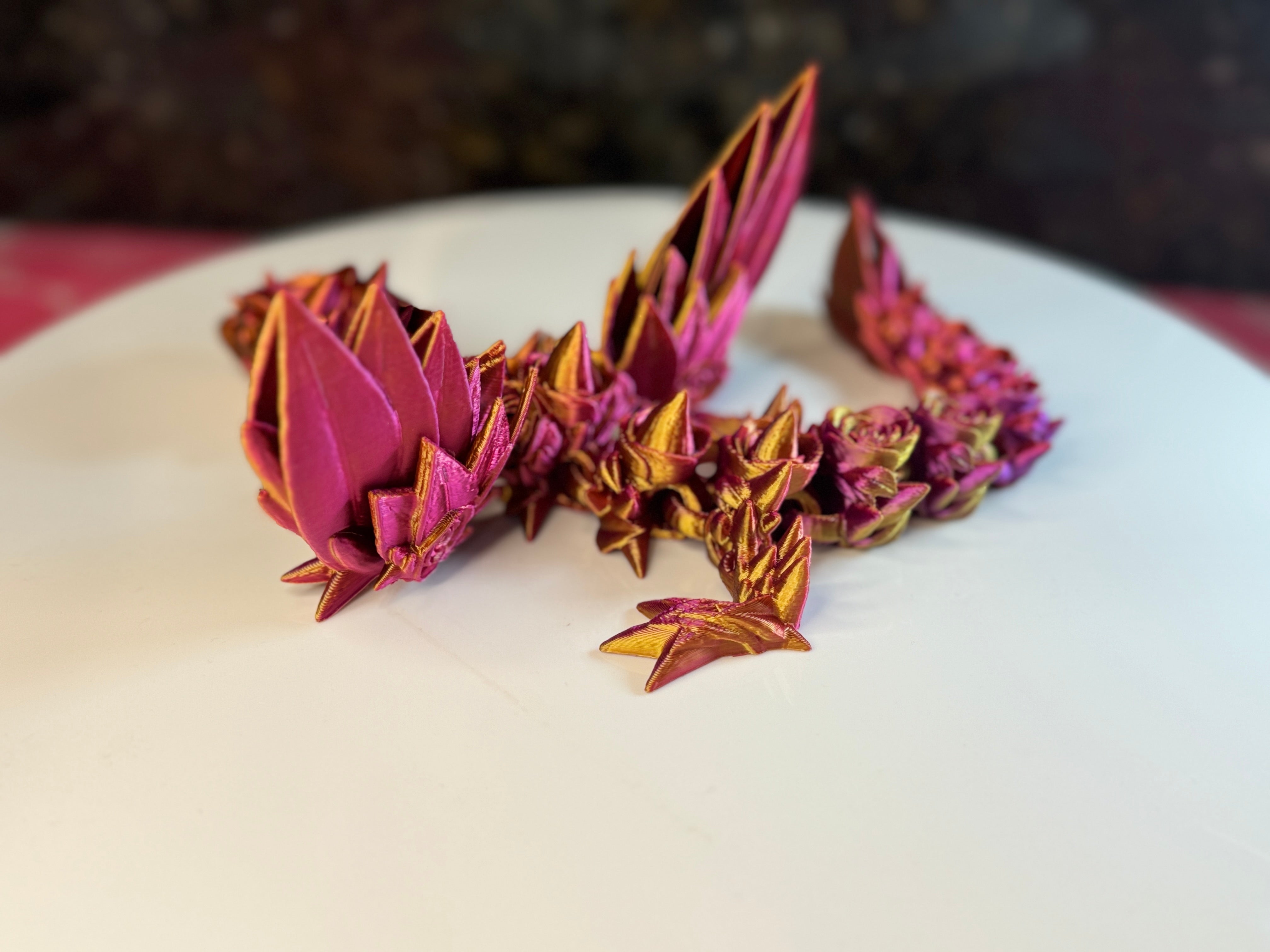 3D Rose Wing Dragon, Pin Purple Glitter Color, desk toy, fidget toy, gift for rose lover