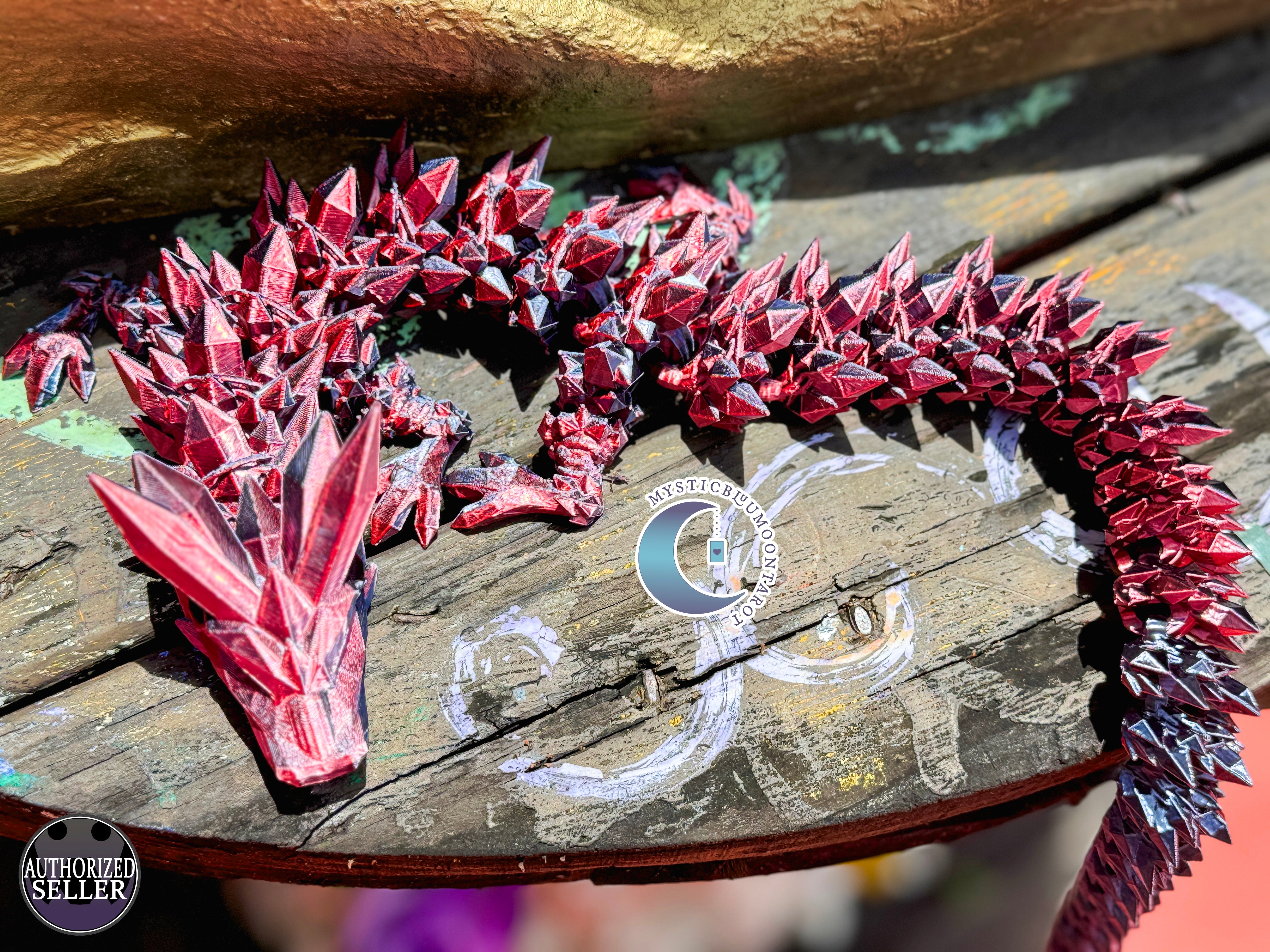 3D printed articulated crystal dragon, showcasing intricate details and flexibility, perfect for fantasy enthusiasts and collectors