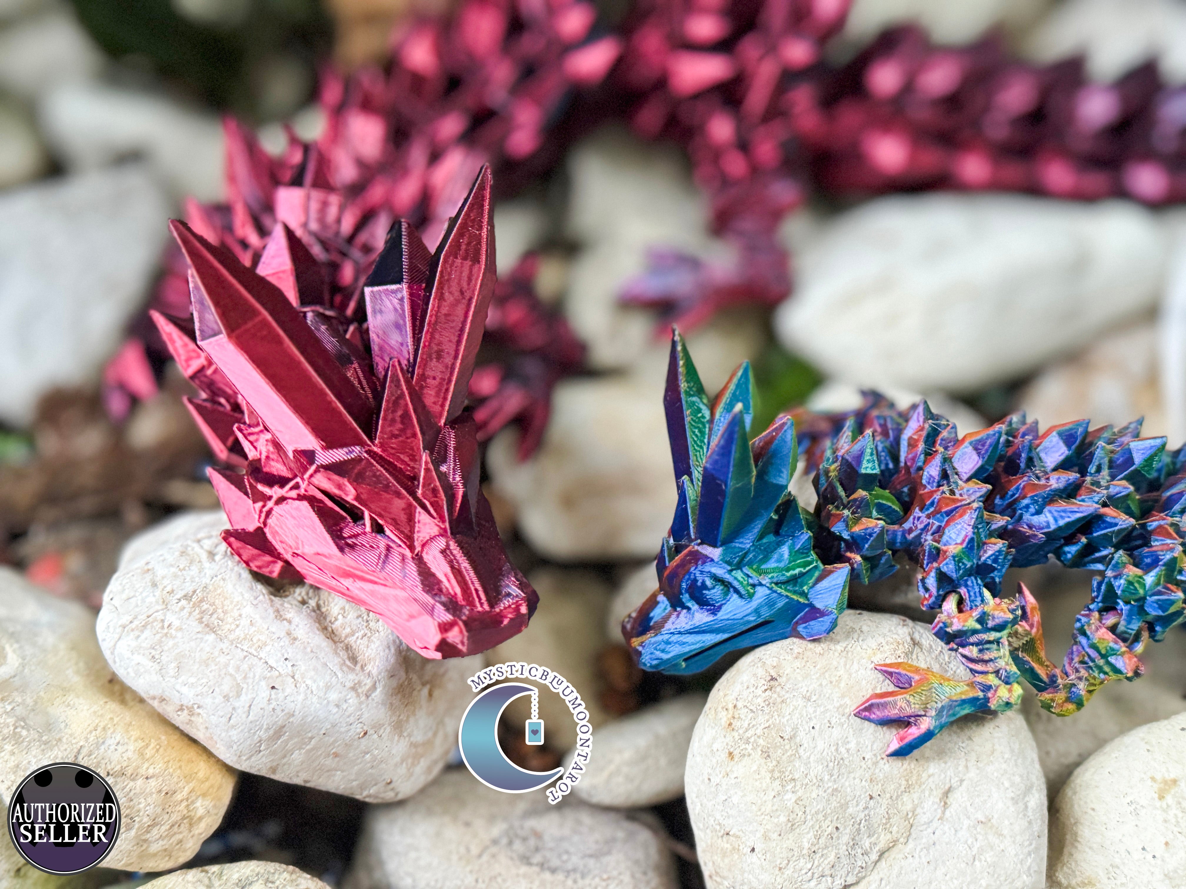 3D printed articulated crystal dragon, showcasing intricate details and flexibility, perfect for fantasy enthusiasts and collectors