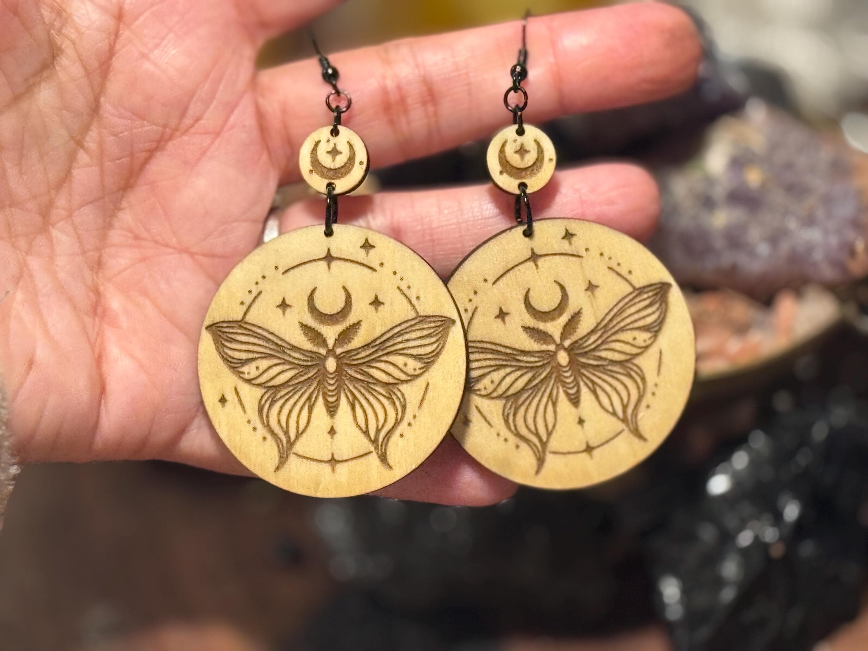 Lightweight and Elegant Bohemian Moth Earrings with Lunar Design