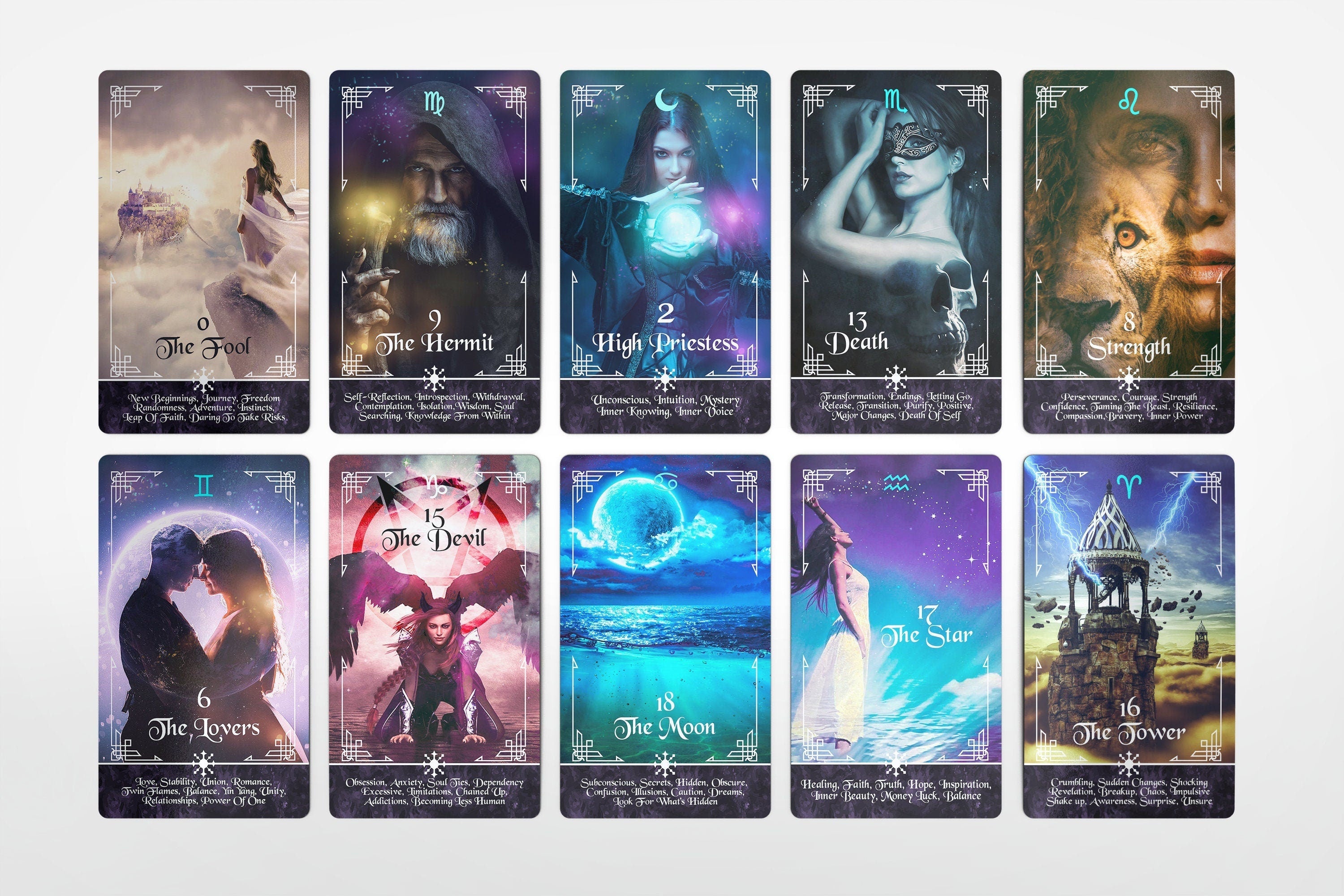 Mystic Realms Tarot Deck, 78 Cards With Keyword Meanings, Beginner Deck For Oracle Decks, Tarot Gift, Spiritual Divination Guidance