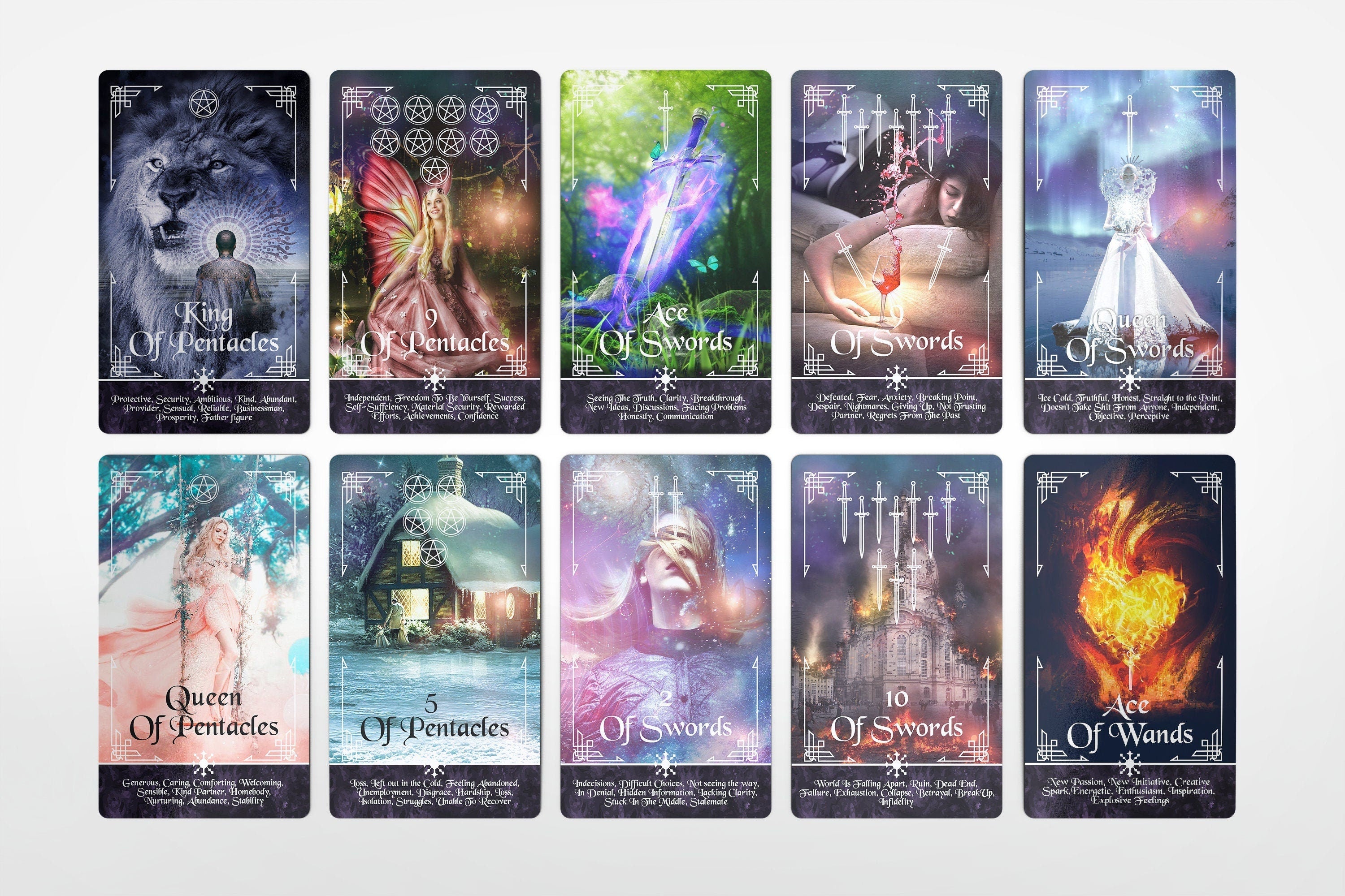 Mystic Realms Tarot Deck, 78 Cards With Keyword Meanings, Beginner Deck For Oracle Decks, Tarot Gift, Spiritual Divination Guidance