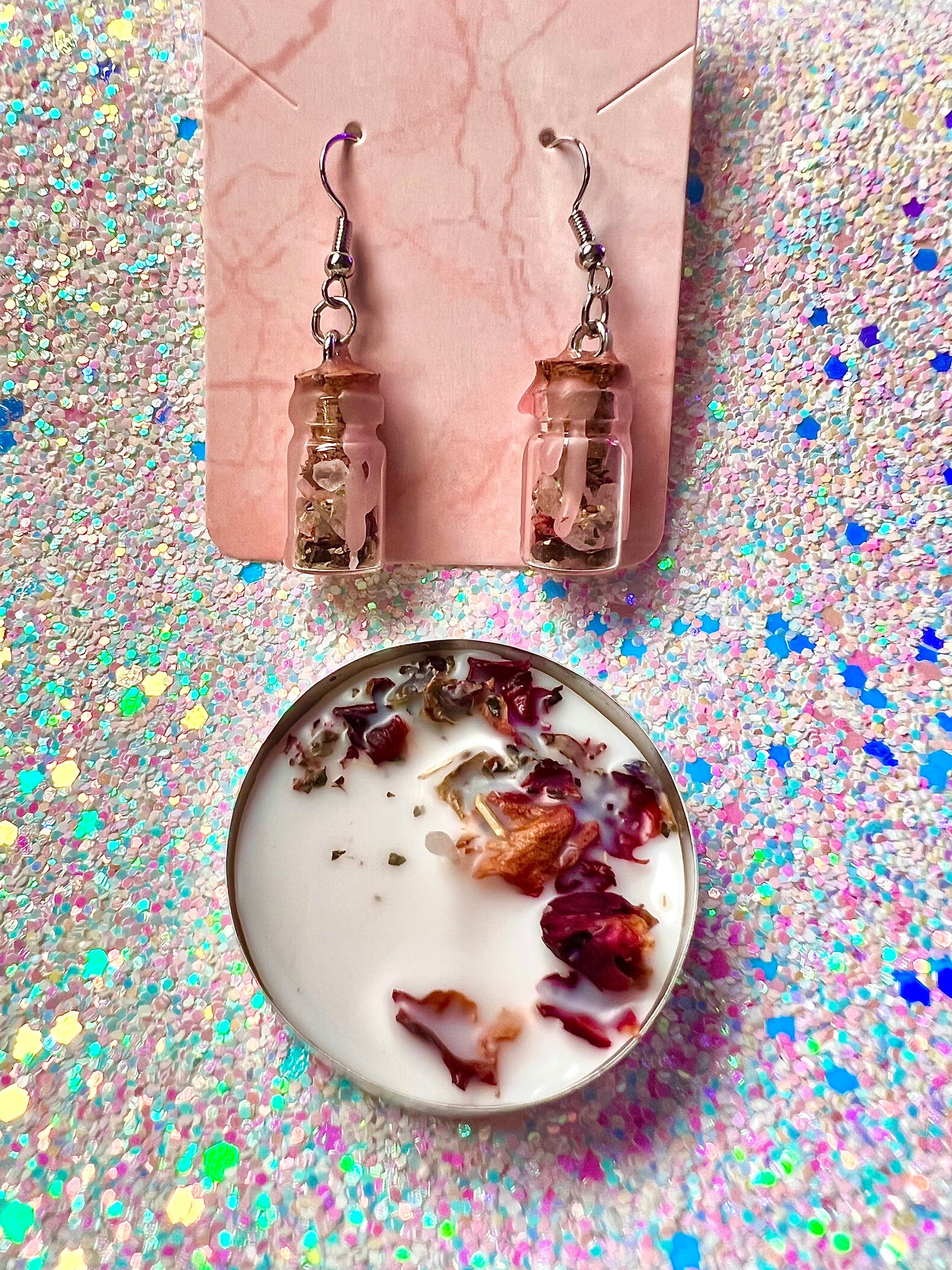 Love Spell Jar Earrings - Intention Spell Remove Obstacles In Love - Reconciliation - Positive Love Energy Hoodoo Jewelry Nickel Free