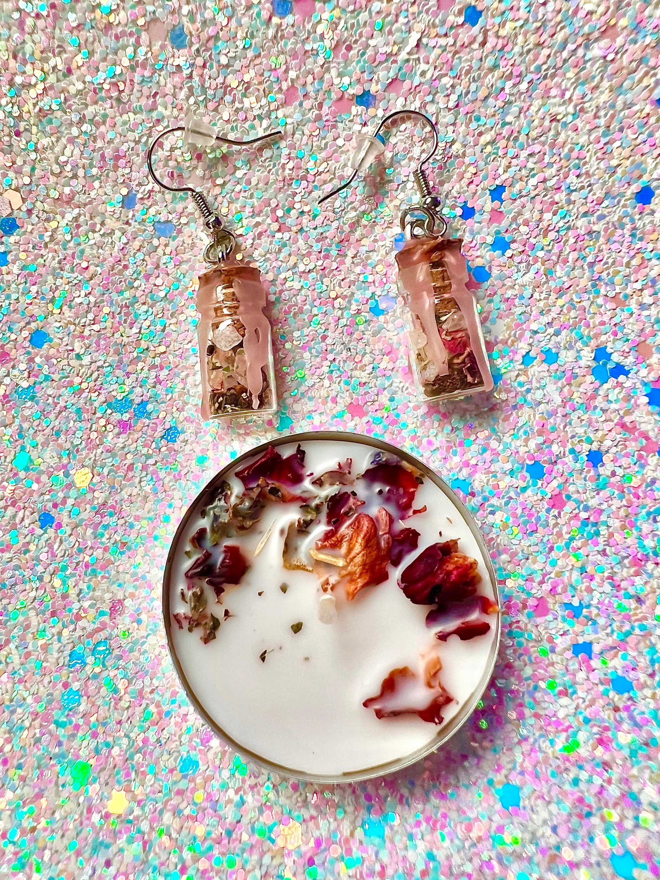 Love Spell Jar Earrings - Intention Spell Remove Obstacles In Love - Reconciliation - Positive Love Energy Hoodoo Jewelry Nickel Free