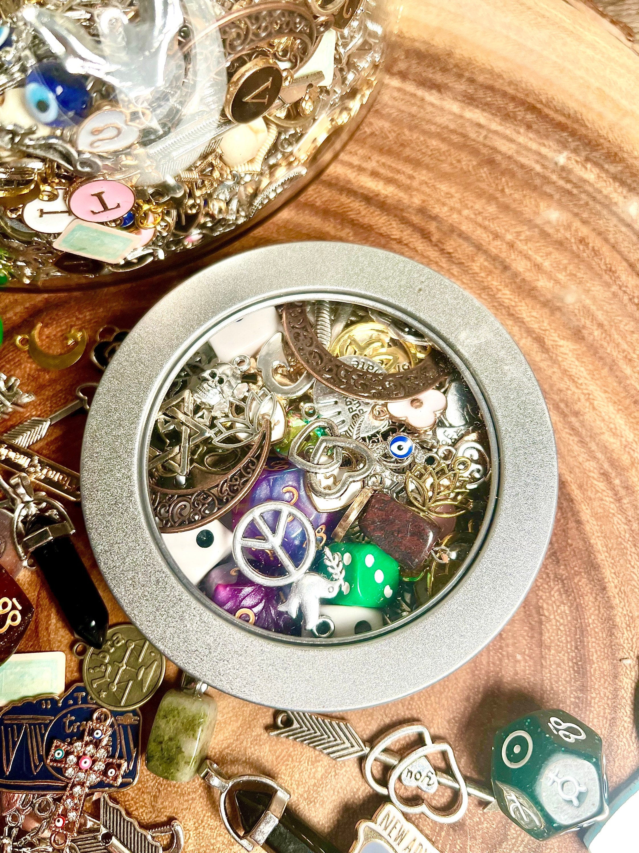 Divination Charm Confetti Scoop | Tin Window 100+ Items | Lucky Dip Mystery Divination | Witch Kit Readings Silver Gold Enamel Zodiac