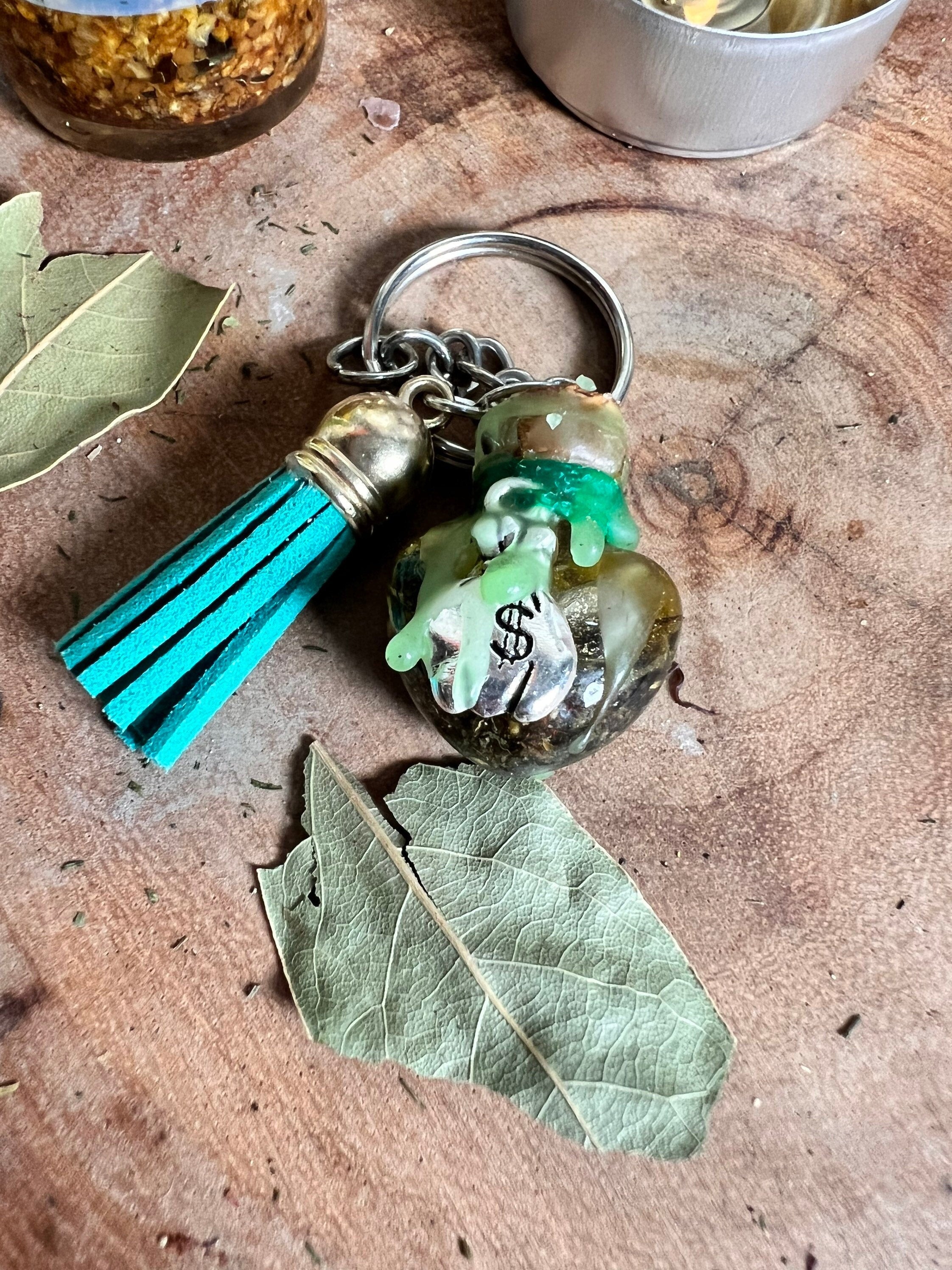 Money Spell Bottle Witchy Keychain Charms | Spiritual Jewelry | Money Luck Drawing Prosperity Hoodoo Spell Curio Witchcraft Supplied