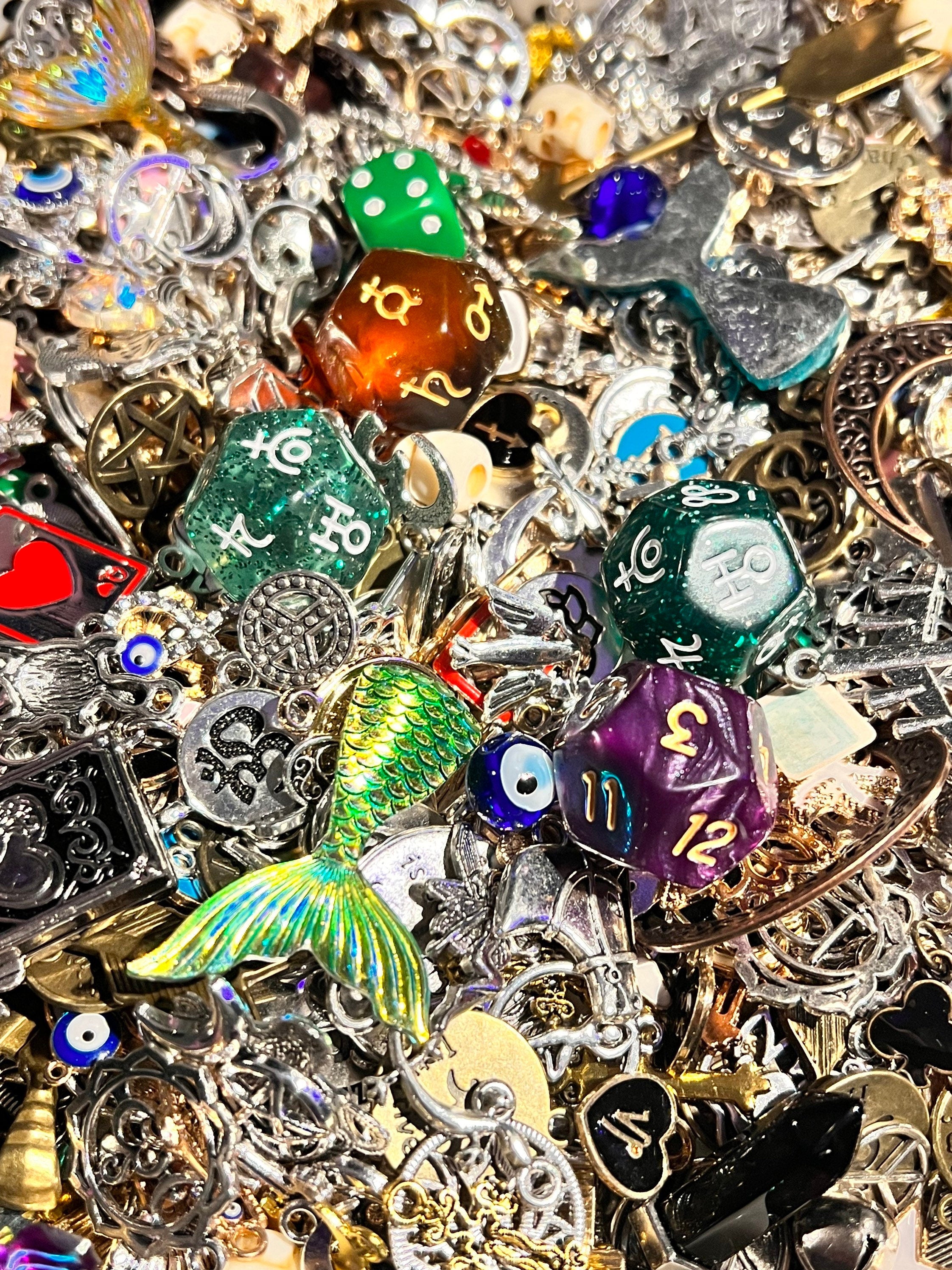 Confetti Scoop Charms | Tin Heart Lid Lucky Dip Mystery Divination Charm Casting Witch Kit Readings Silver Gold Enamel | Zodiac