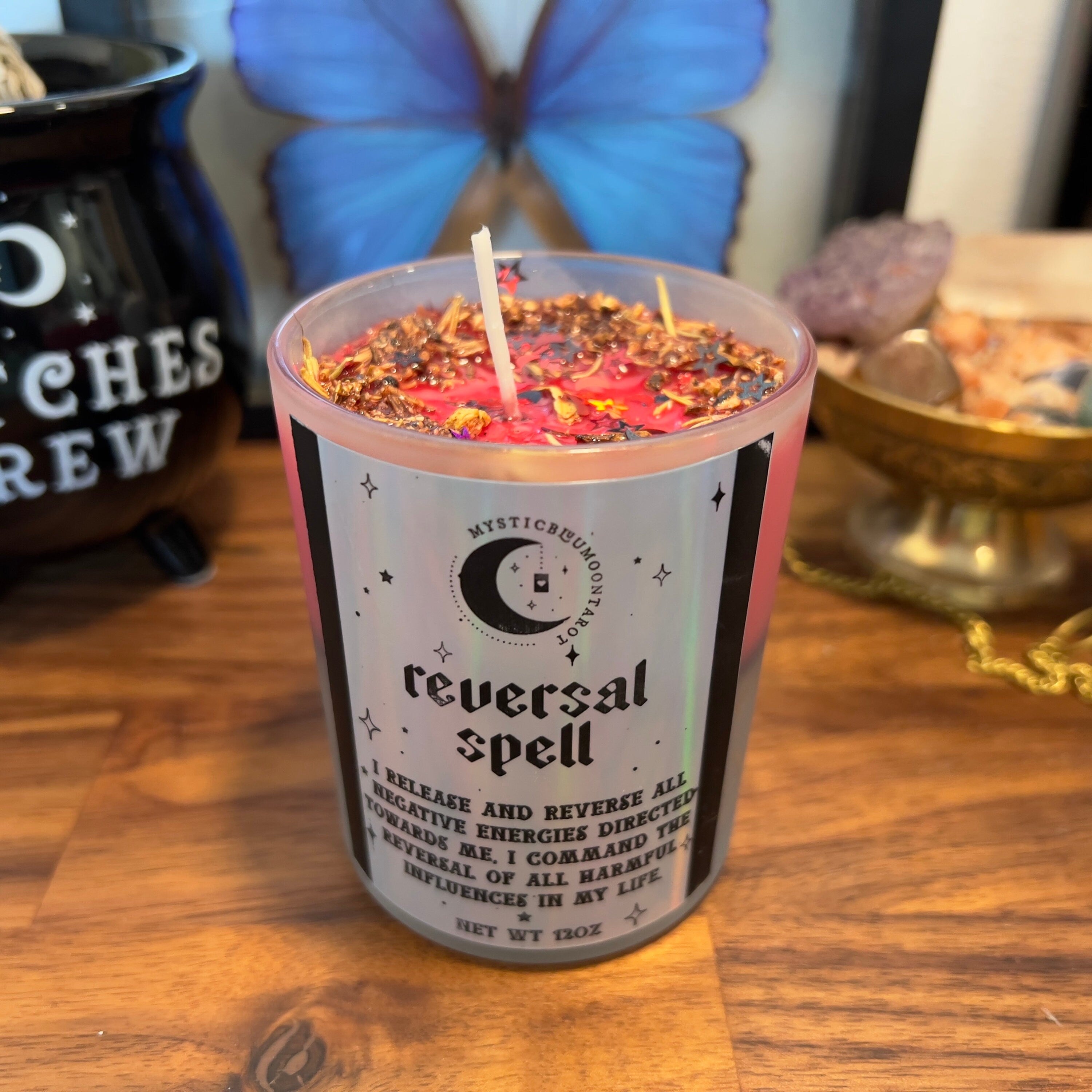 Reversal Fixed Candle Energy Cleansing Return to Sender Ward Off Negativity Spiritual Candles Spell Candle, Witch Tools, Crystal Infused