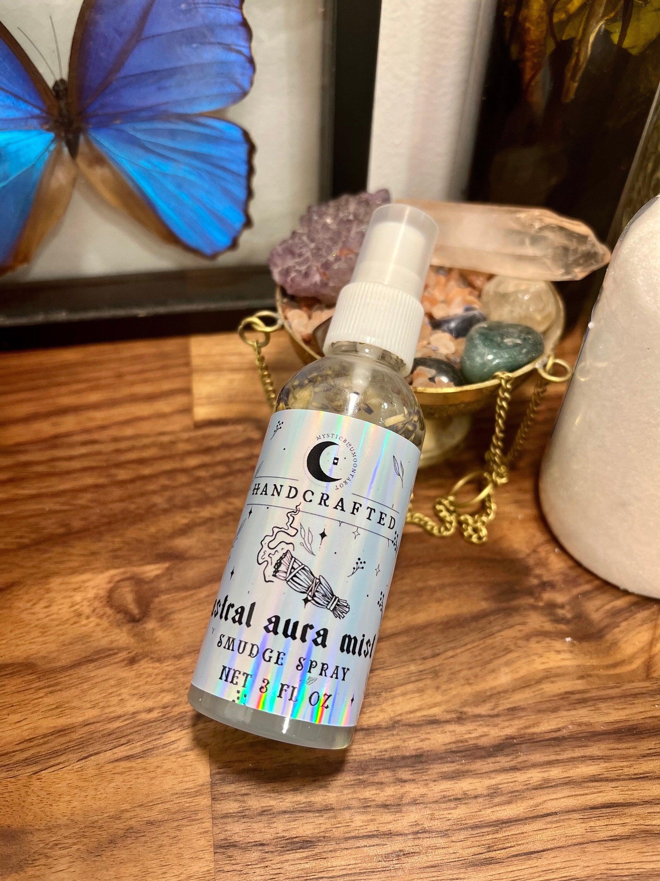 Astral Aura Cleanse: 2oz Smudge Spray - Positive Vibes, Purification, Crystal Infused, Aura Cleansing, Chakra Balancing, Meditation Mist