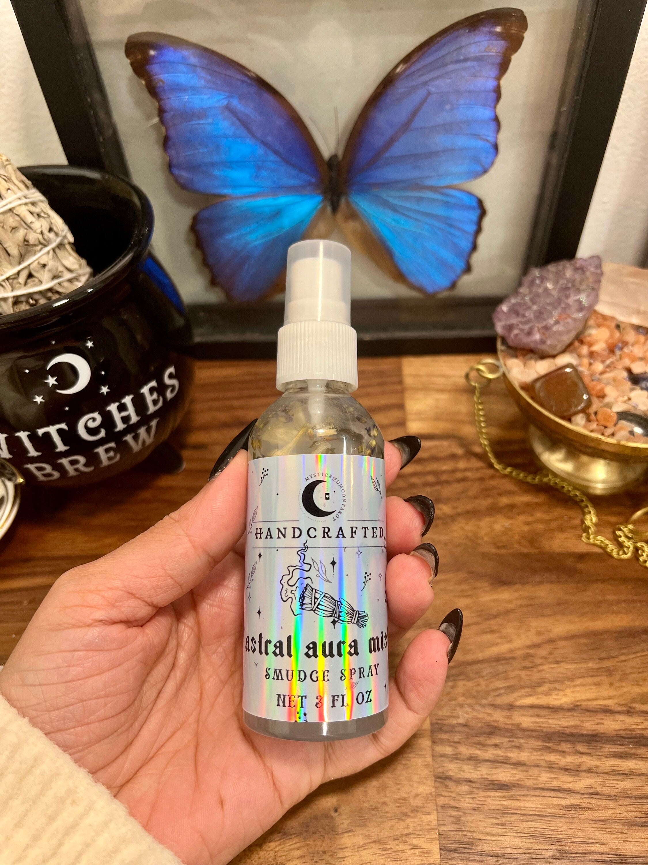 Astral Aura Cleanse: 2oz Smudge Spray - Positive Vibes, Purification, Crystal Infused, Aura Cleansing, Chakra Balancing, Meditation Mist