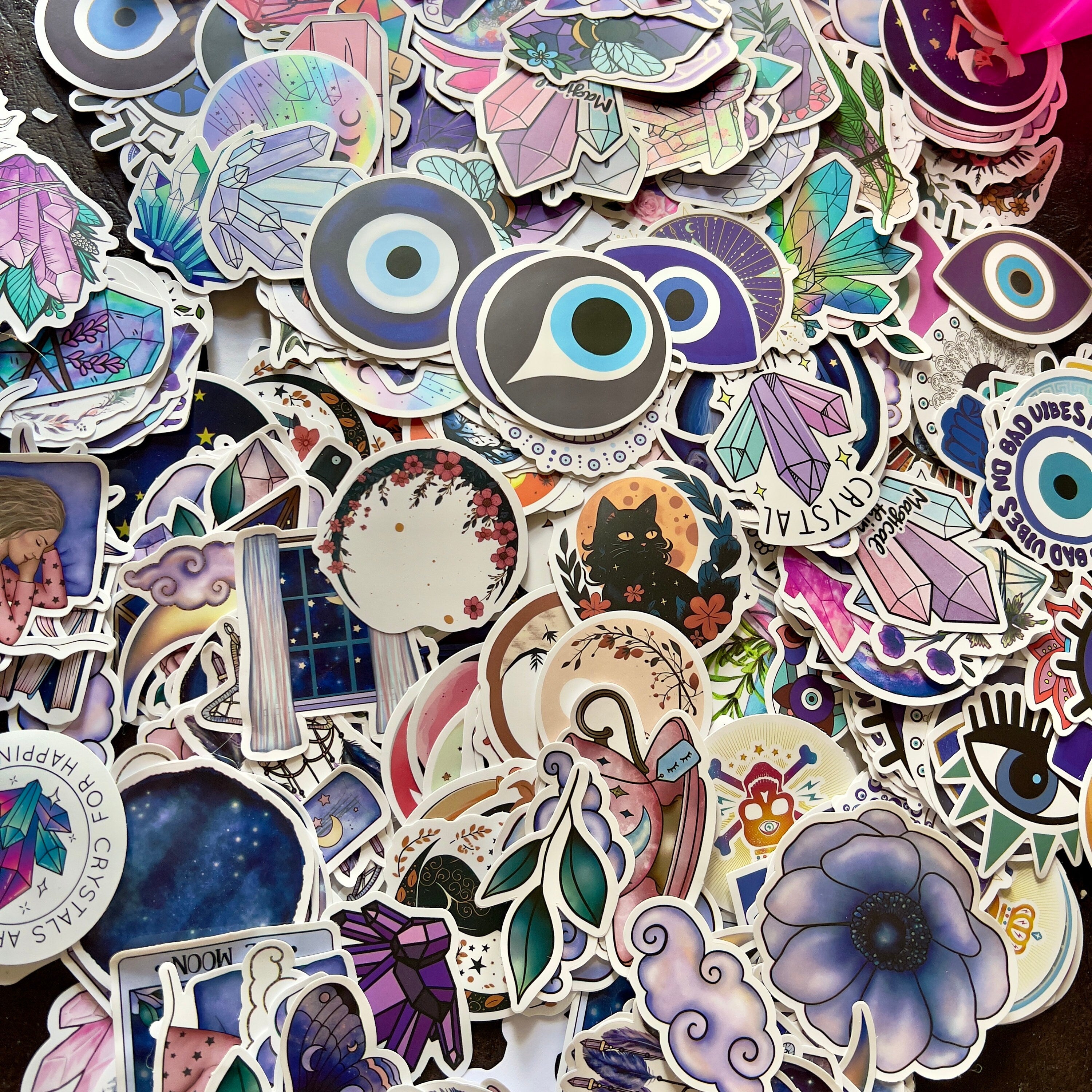 Witchy Stickers, Spiritual Confetti Stickers, Crystals, Black Cat, Boho Aesthetic, Mystery Evil Eye Moon Stars, Tarot Card Stickers