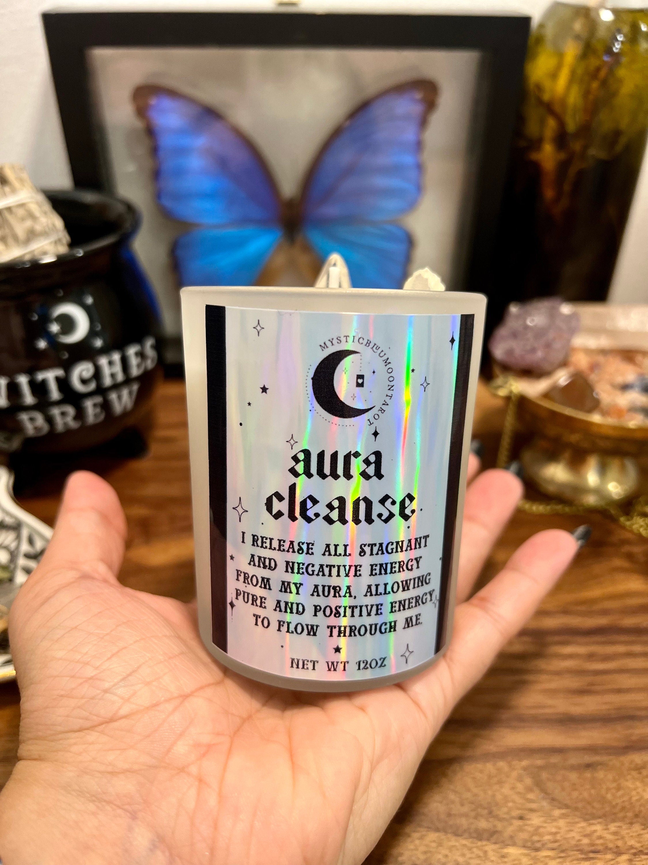 Aura Cleanse Candle Purifying Cleansing Energy, Aura Reading, Auras, Wicca, Witchcraft, Spell, Banish Negativity, Crystal Infused