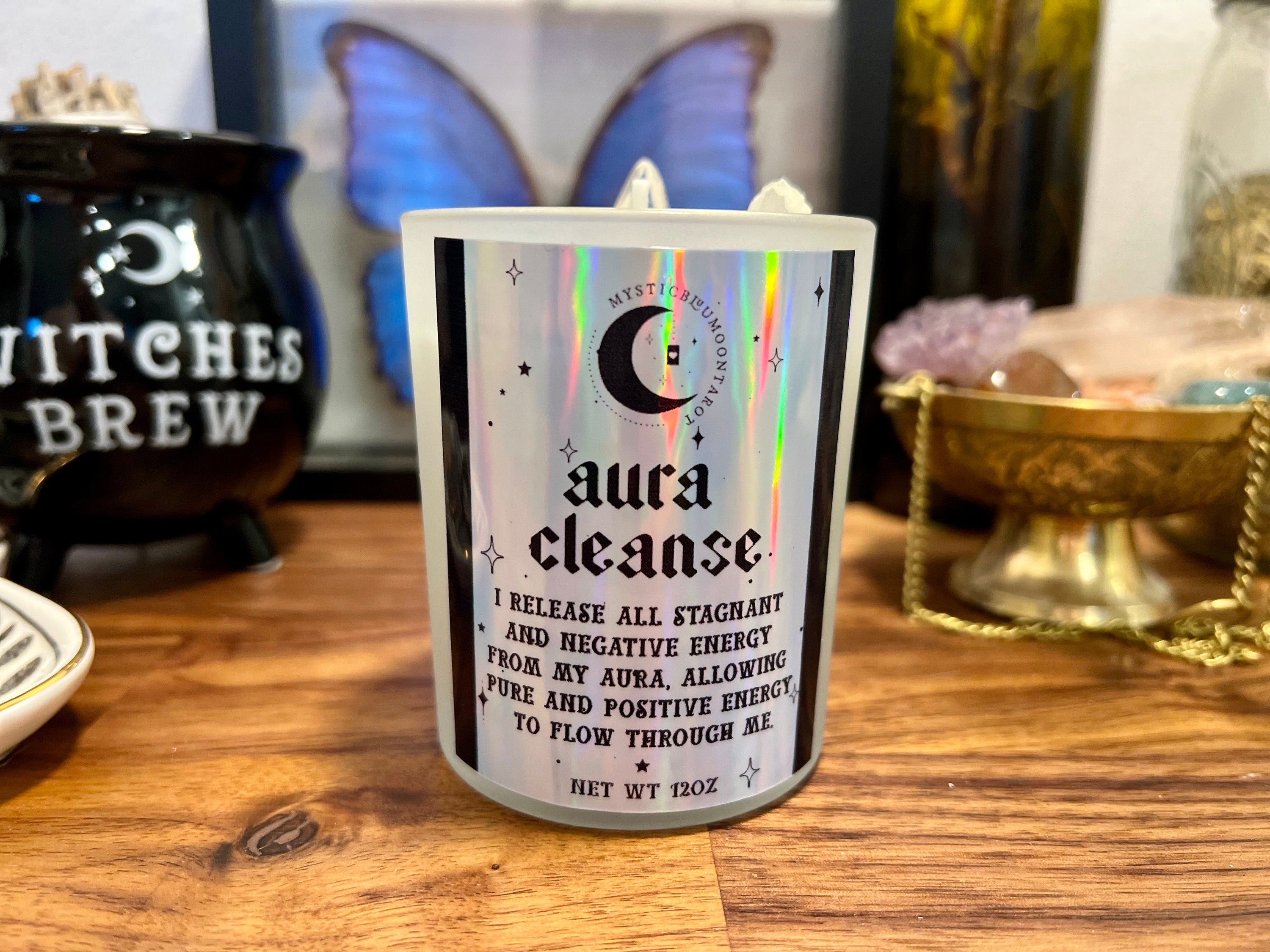 Aura Cleanse Candle Purifying Cleansing Energy, Aura Reading, Auras, Wicca, Witchcraft, Spell, Banish Negativity, Crystal Infused