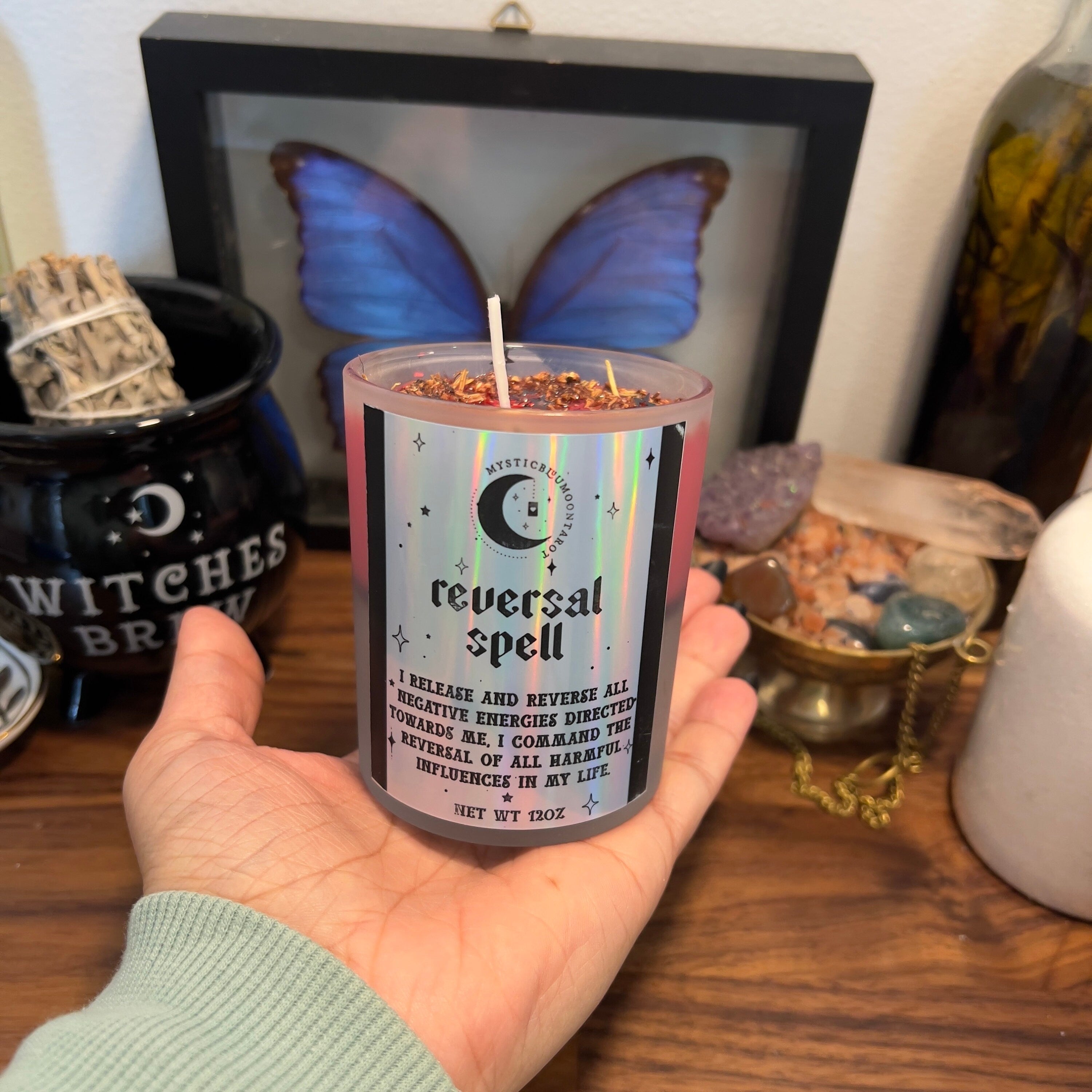 Reversal Fixed Candle Energy Cleansing Return to Sender Ward Off Negativity Spiritual Candles Spell Candle, Witch Tools, Crystal Infused