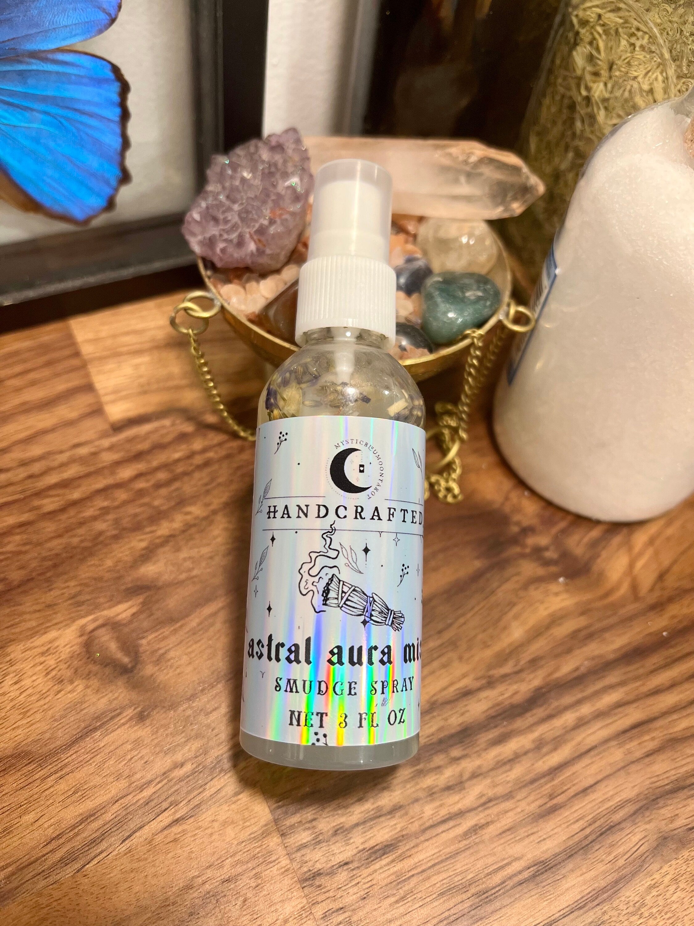 Astral Aura Cleanse: 2oz Smudge Spray - Positive Vibes, Purification, Crystal Infused, Aura Cleansing, Chakra Balancing, Meditation Mist