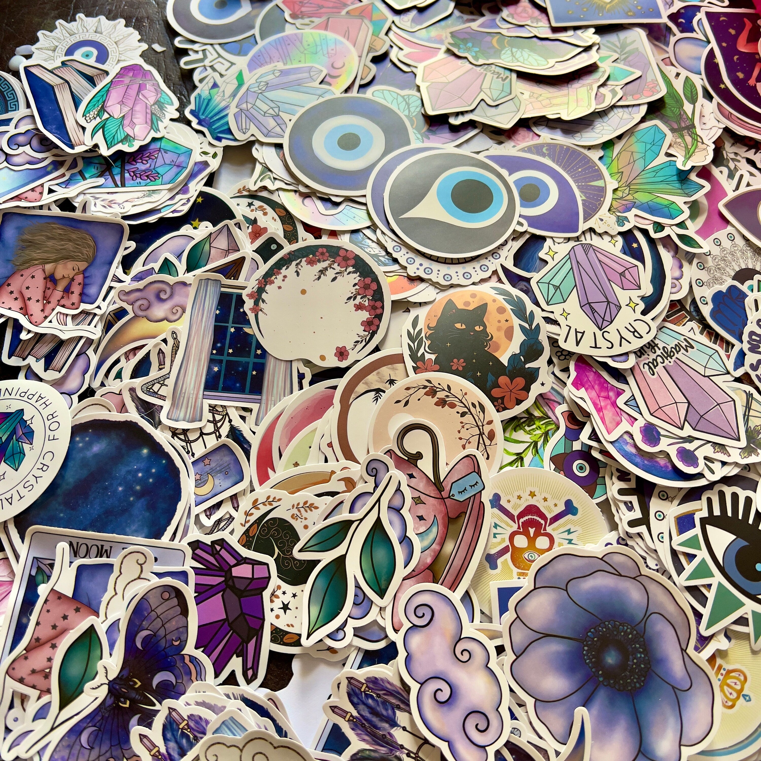 Witchy Stickers, Spiritual Confetti Stickers, Crystals, Black Cat, Boho Aesthetic, Mystery Evil Eye Moon Stars, Tarot Card Stickers