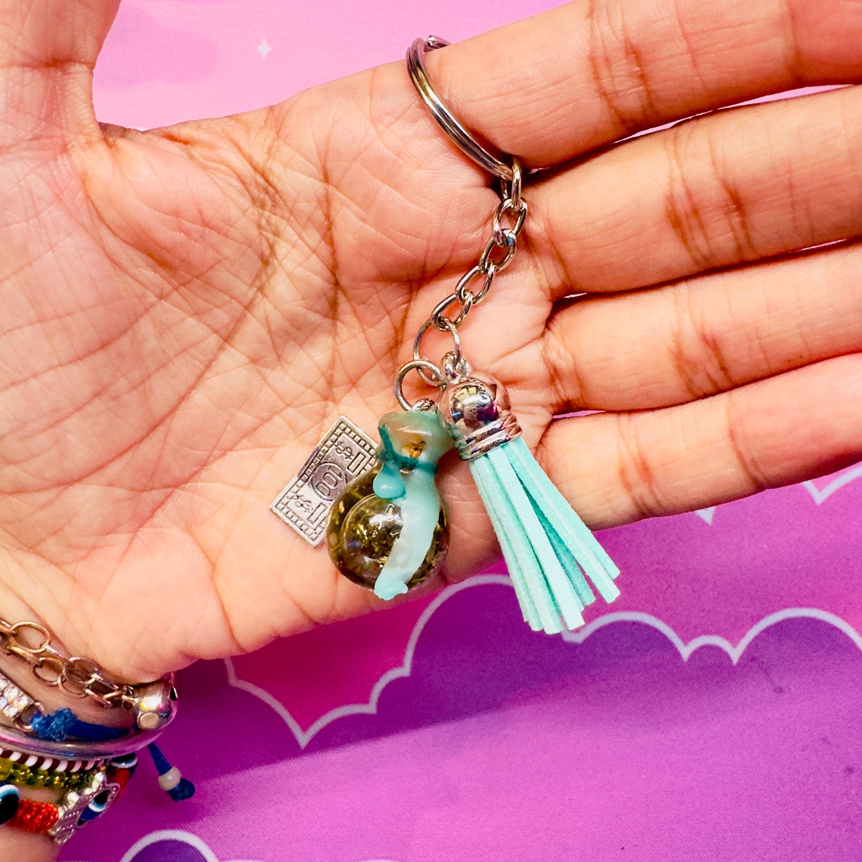 Money Spell Bottle Witchy Keychain Charms | Spiritual Jewelry | Money Luck Drawing Prosperity Hoodoo Spell Curio Witchcraft Supplied