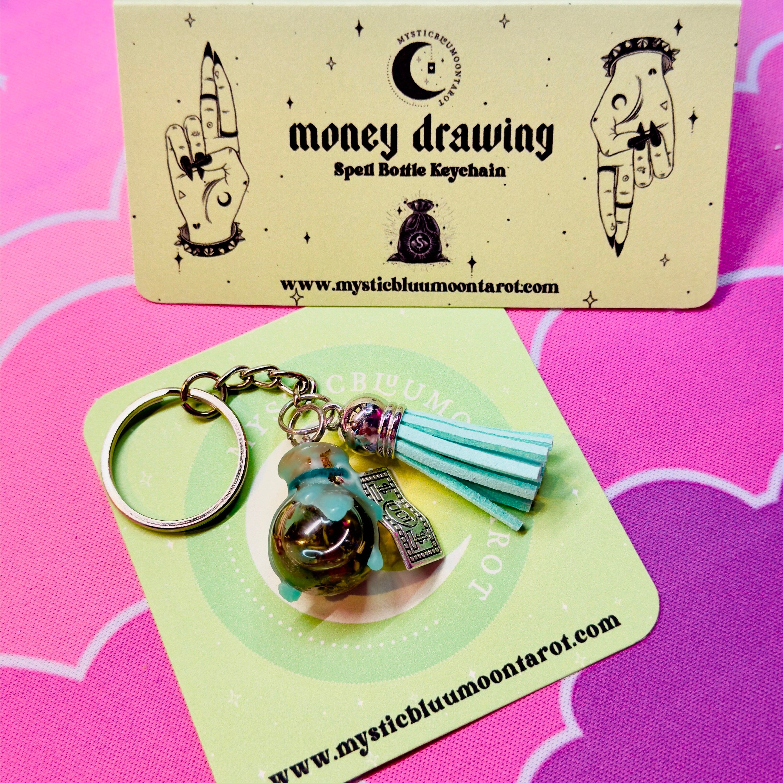 Money Spell Bottle Witchy Keychain Charms | Spiritual Jewelry | Money Luck Drawing Prosperity Hoodoo Spell Curio Witchcraft Supplied